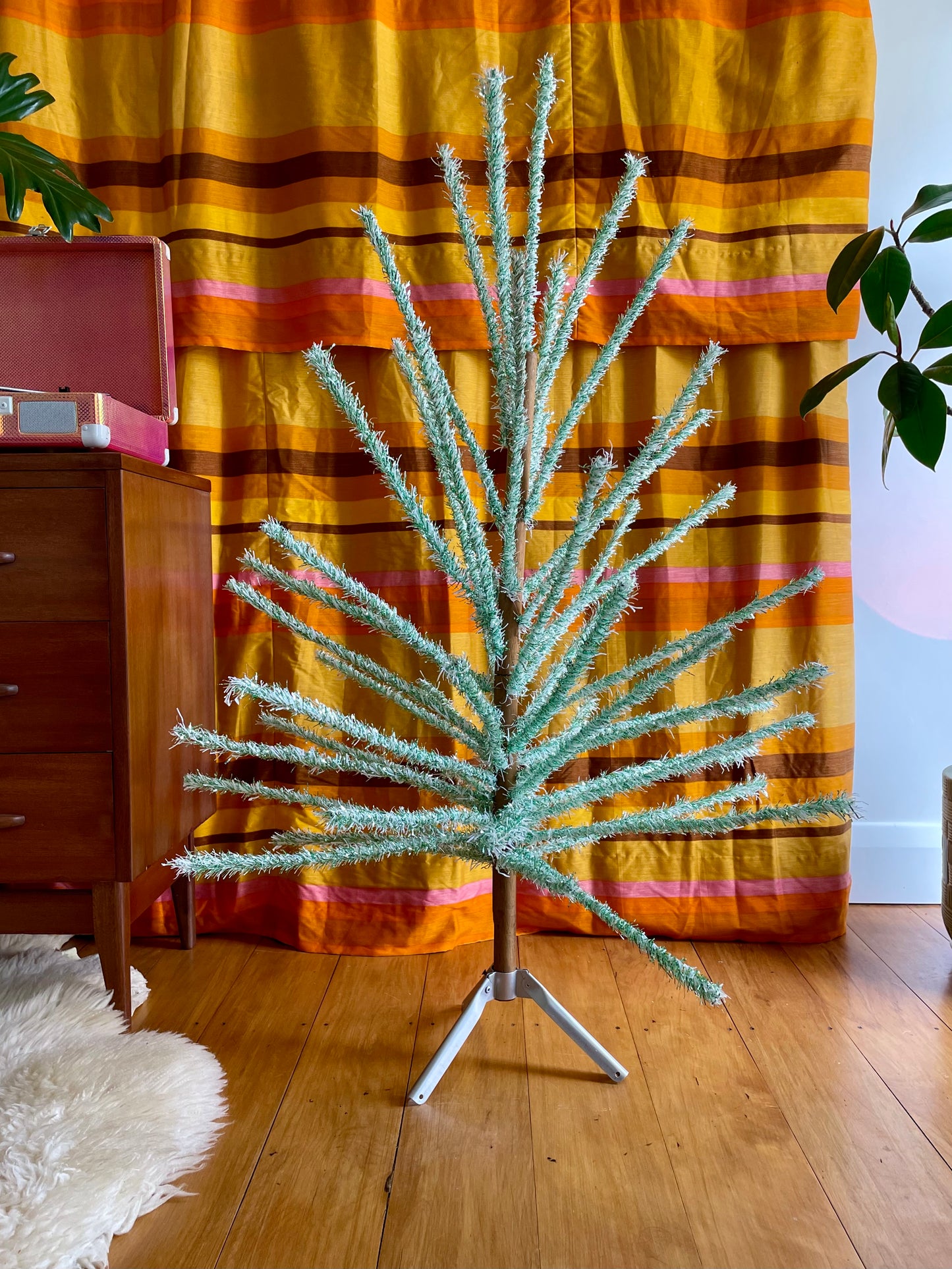 Pistachio Ice Cream - 4 foot Vintage white and green Christmas tree - midcentury modern tinsel xmas tree