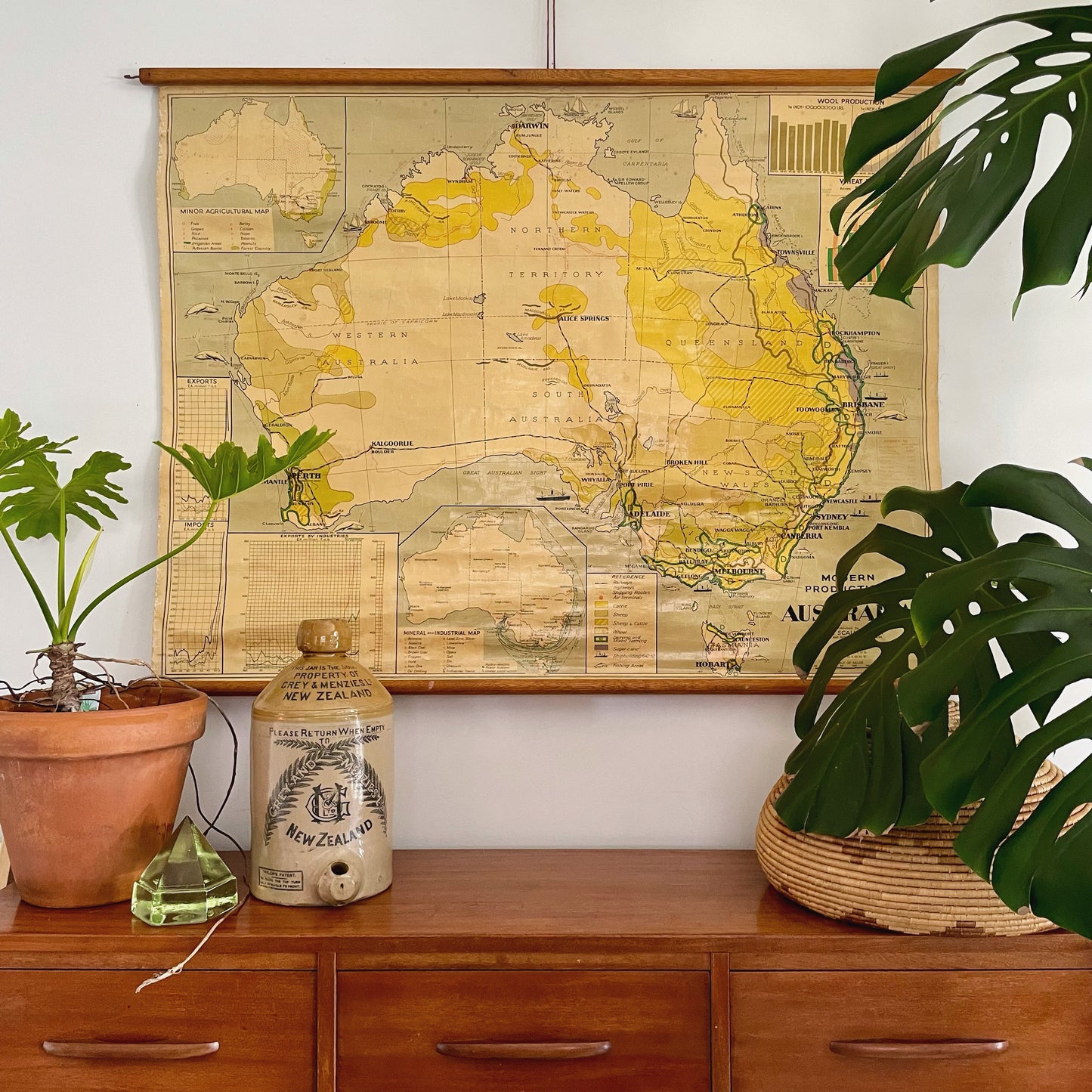 1952 vintage pull down map of Australia - large Australian educational canvas chart