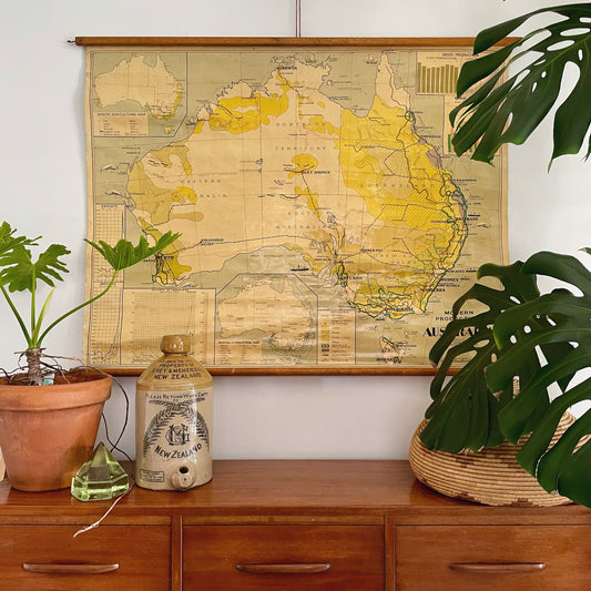 1952 vintage pull down map of Australia - large Australian educational canvas chart