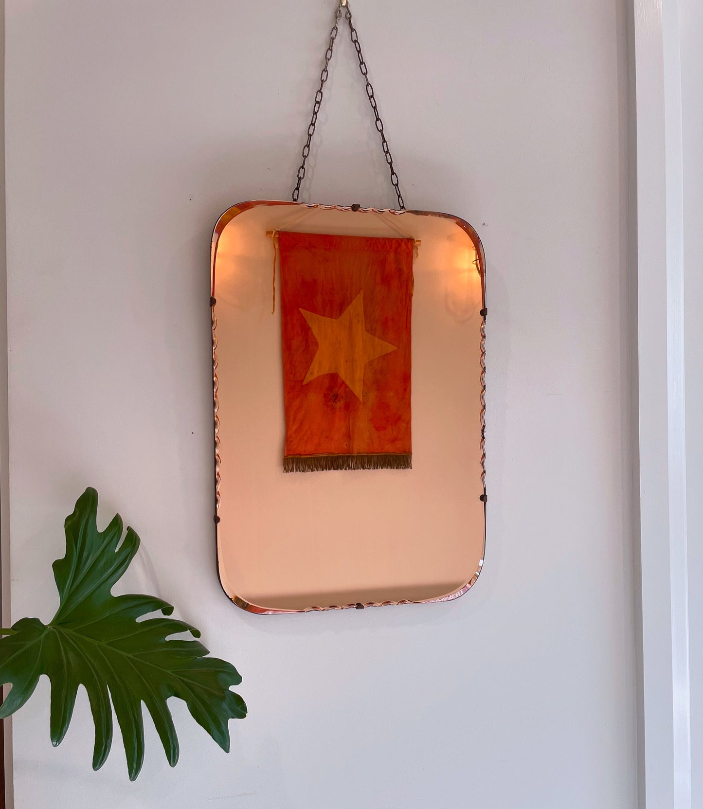Peachy Keen - art deco mirror with light pink tint
