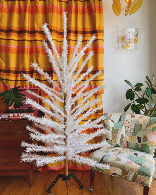 Snow White - 6 foot Vintage white Christmas tree - midcentury modern tinsel xmas tree