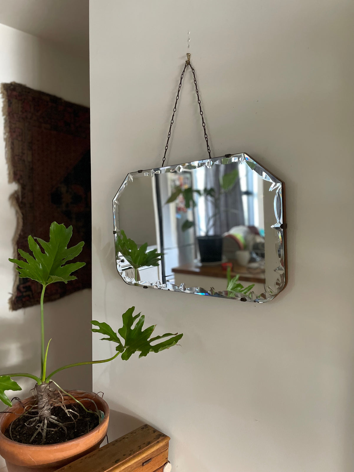 Antique mirror with marquis diamond beveled edges