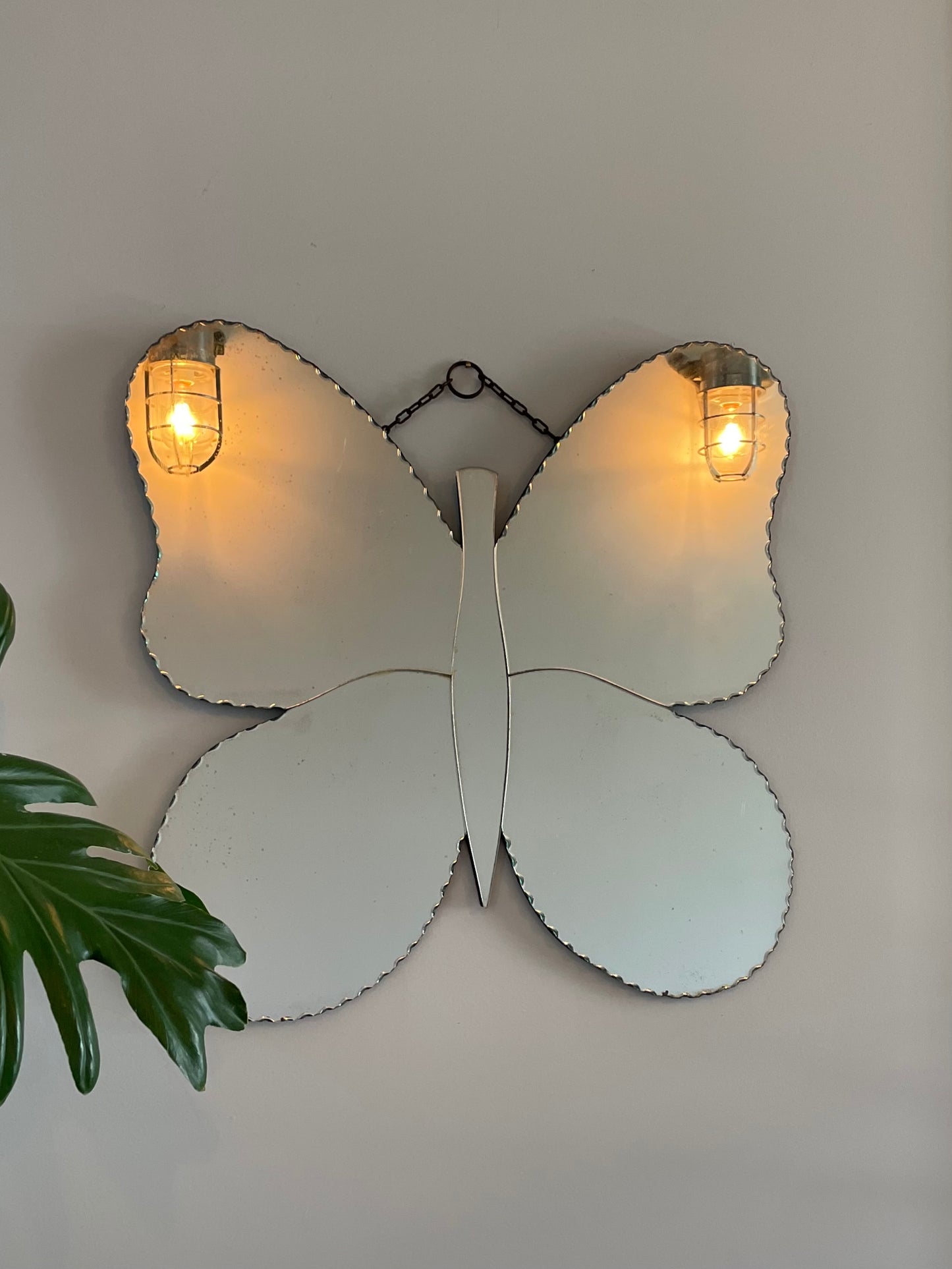 Vintage Butterfly mirror - Art Deco frameless beveled mirror shaped like a butterfly