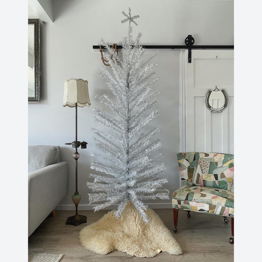 Queen Frostine - 7 foot Vintage silver & white sparkly Christmas tree - midcentury modern aluminum xmas tree