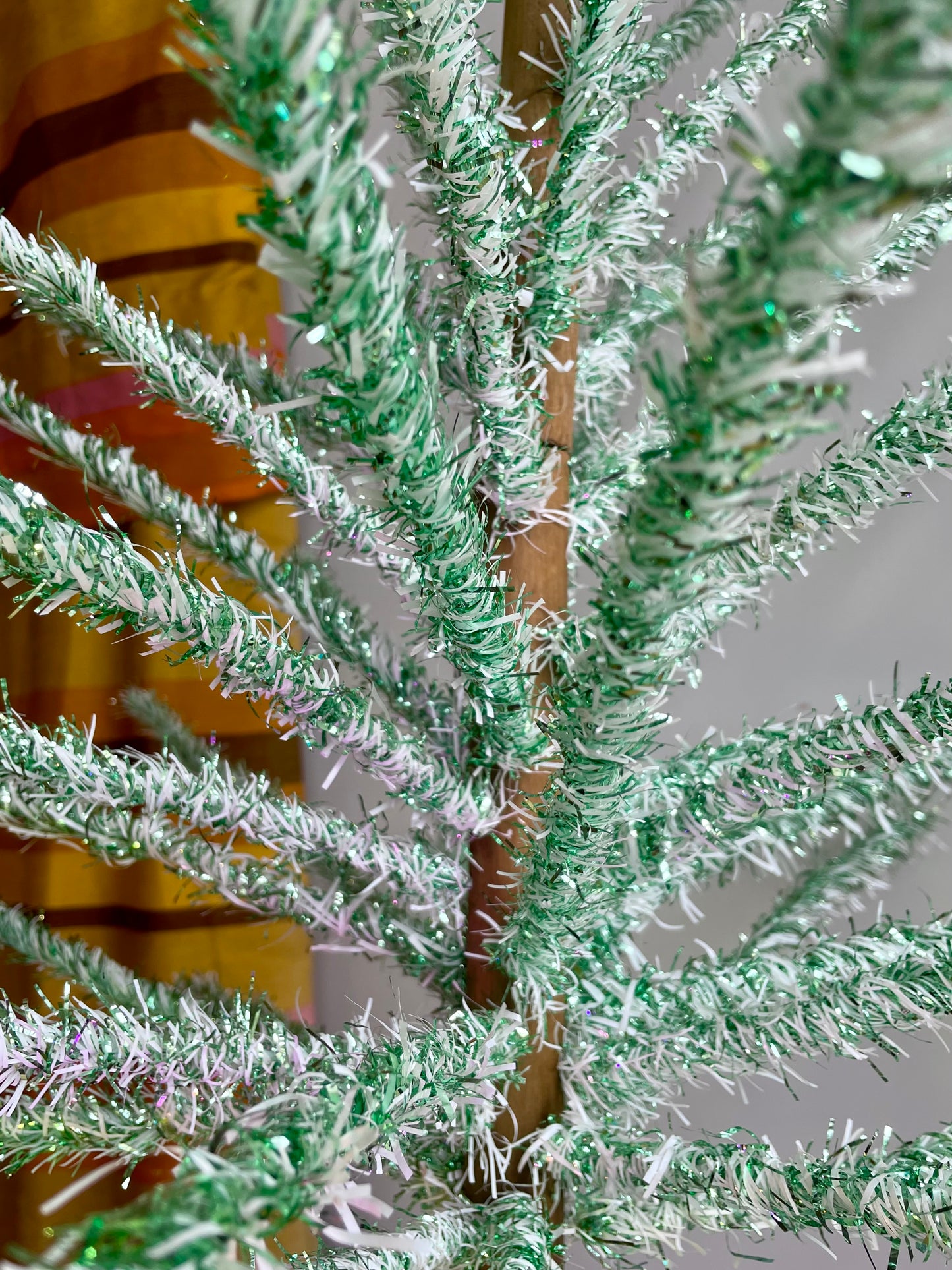 Pistachio Ice Cream - 4 foot Vintage white and green Christmas tree - midcentury modern tinsel xmas tree