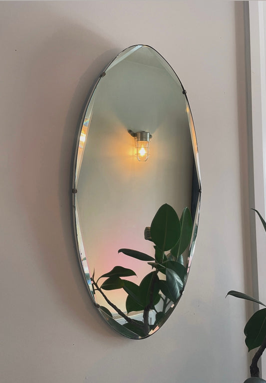 Extra long antique oval mirror - Art Deco beveled mirror
