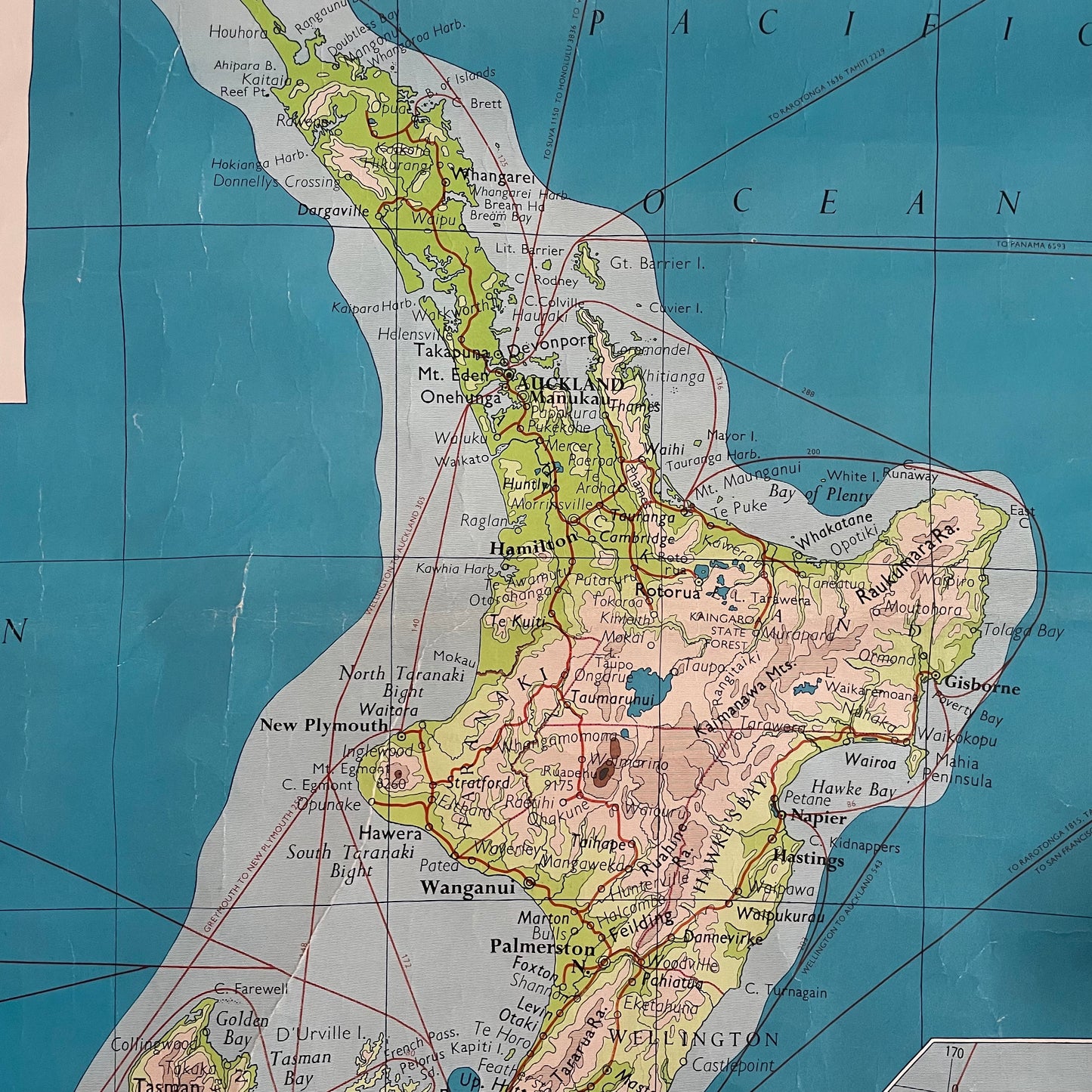 Vintage 1968 canvas backed map of New Zealand