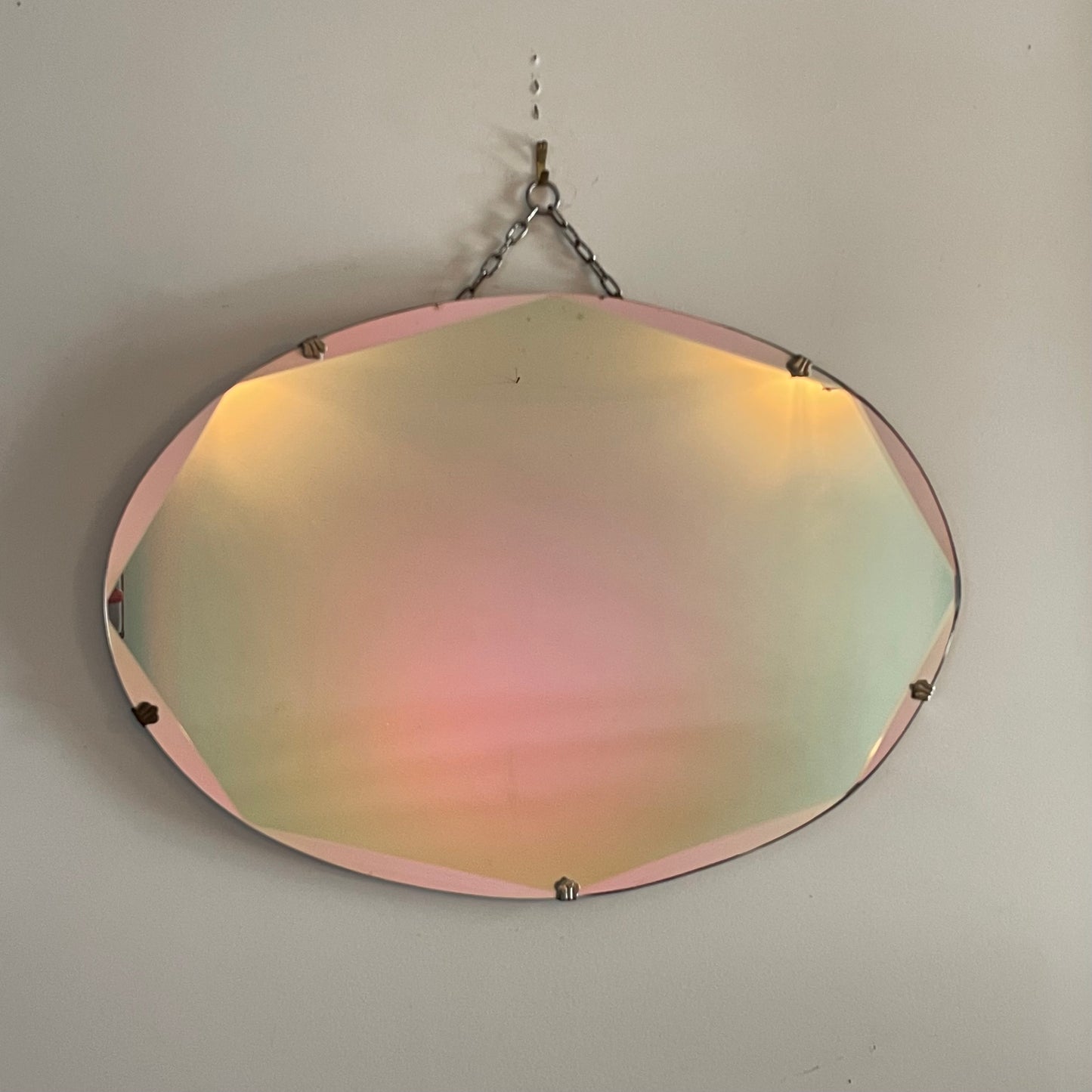 Oval antique mirror - frameless beveled 1930s art deco mirror