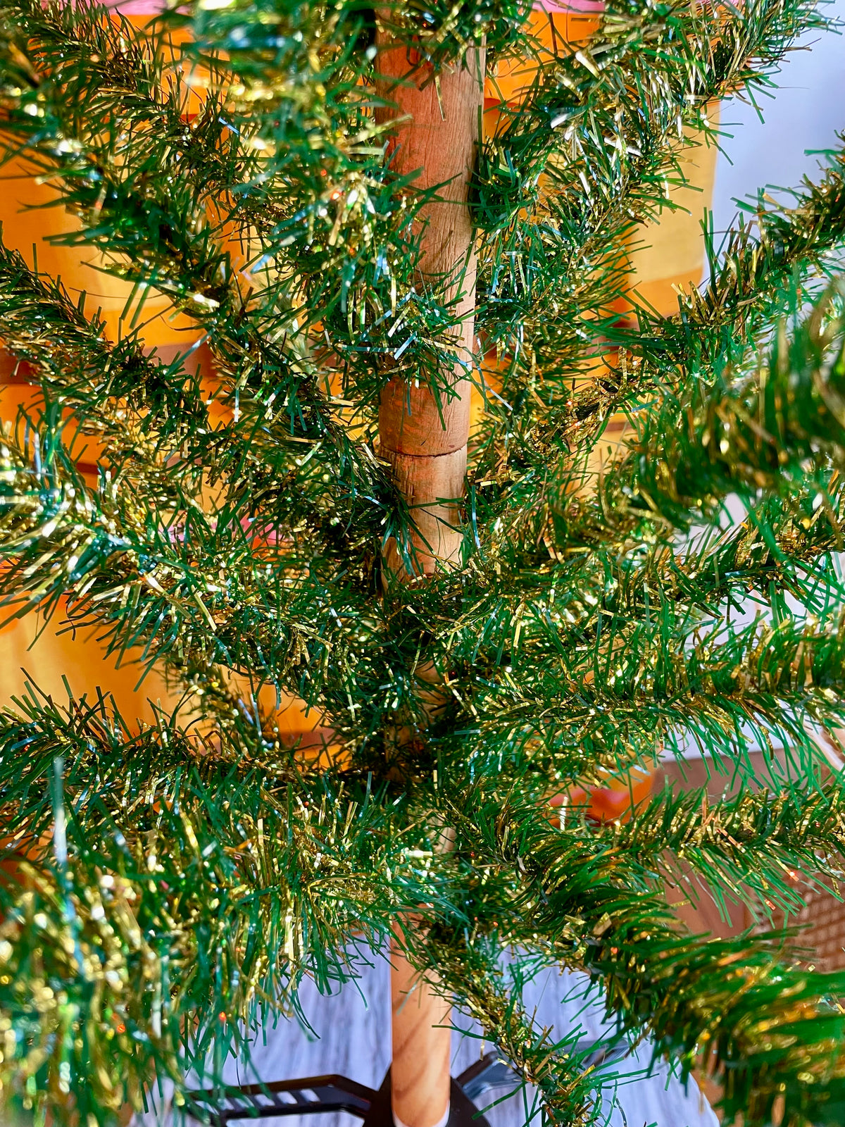 Goldie Locks -  vintage gold and green midcentury modern Christmas tree / vintage tinsel tree