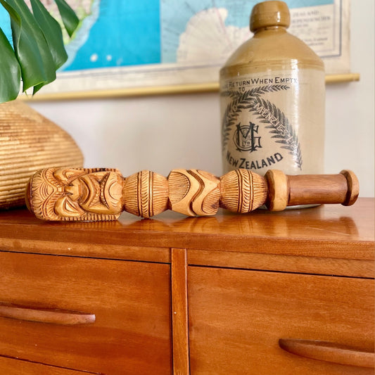 Vintage Polynesian carved war club - decorative tiki wooden carving