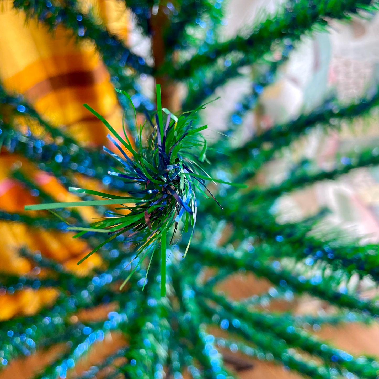 Paua Shell Tree - shiny blue and green MCM vintage Christmas tree - midcentury modern aluminum Xmas tree