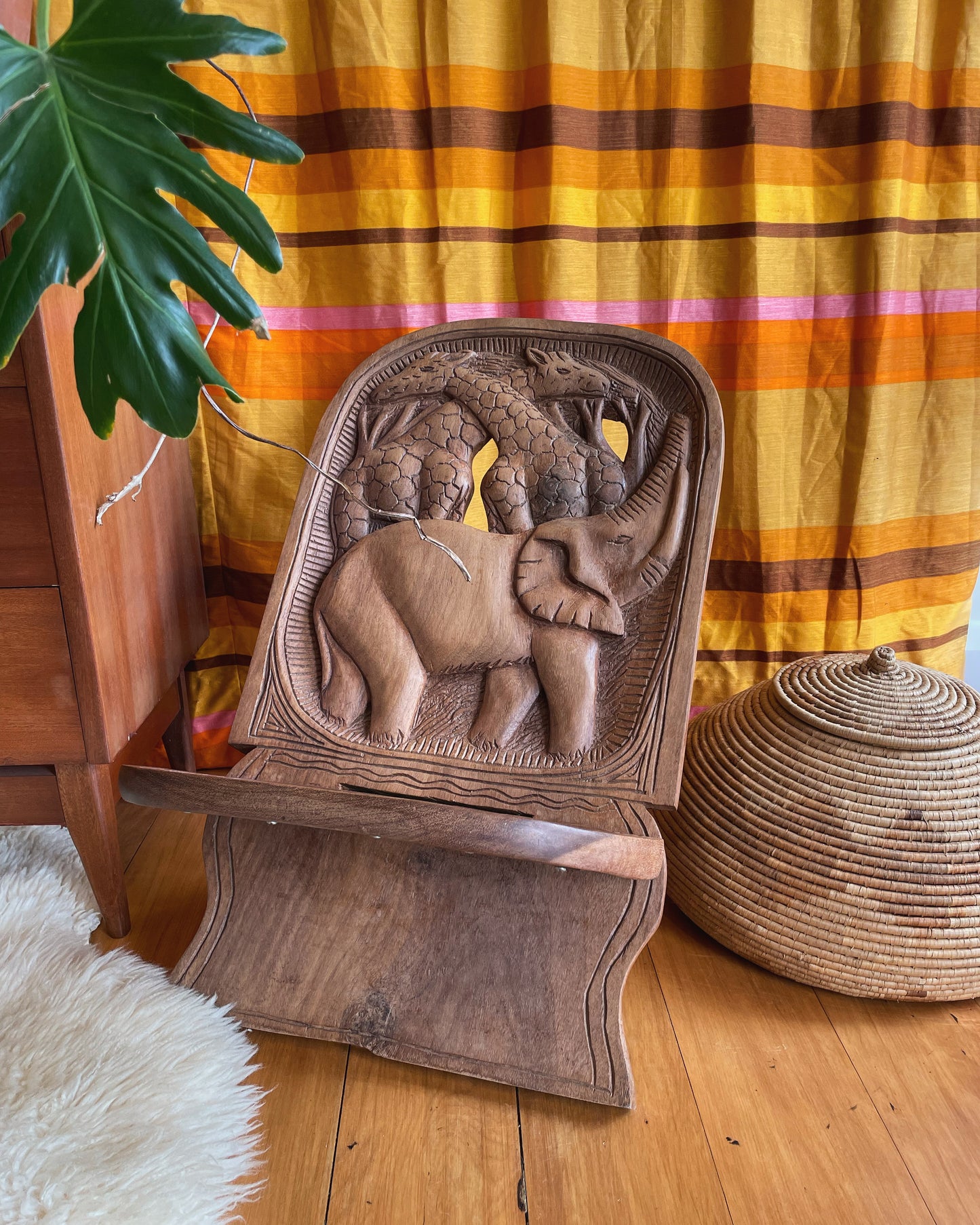 Vintage miniature wooden chair from Africa - traditional hand-carved birthing chair