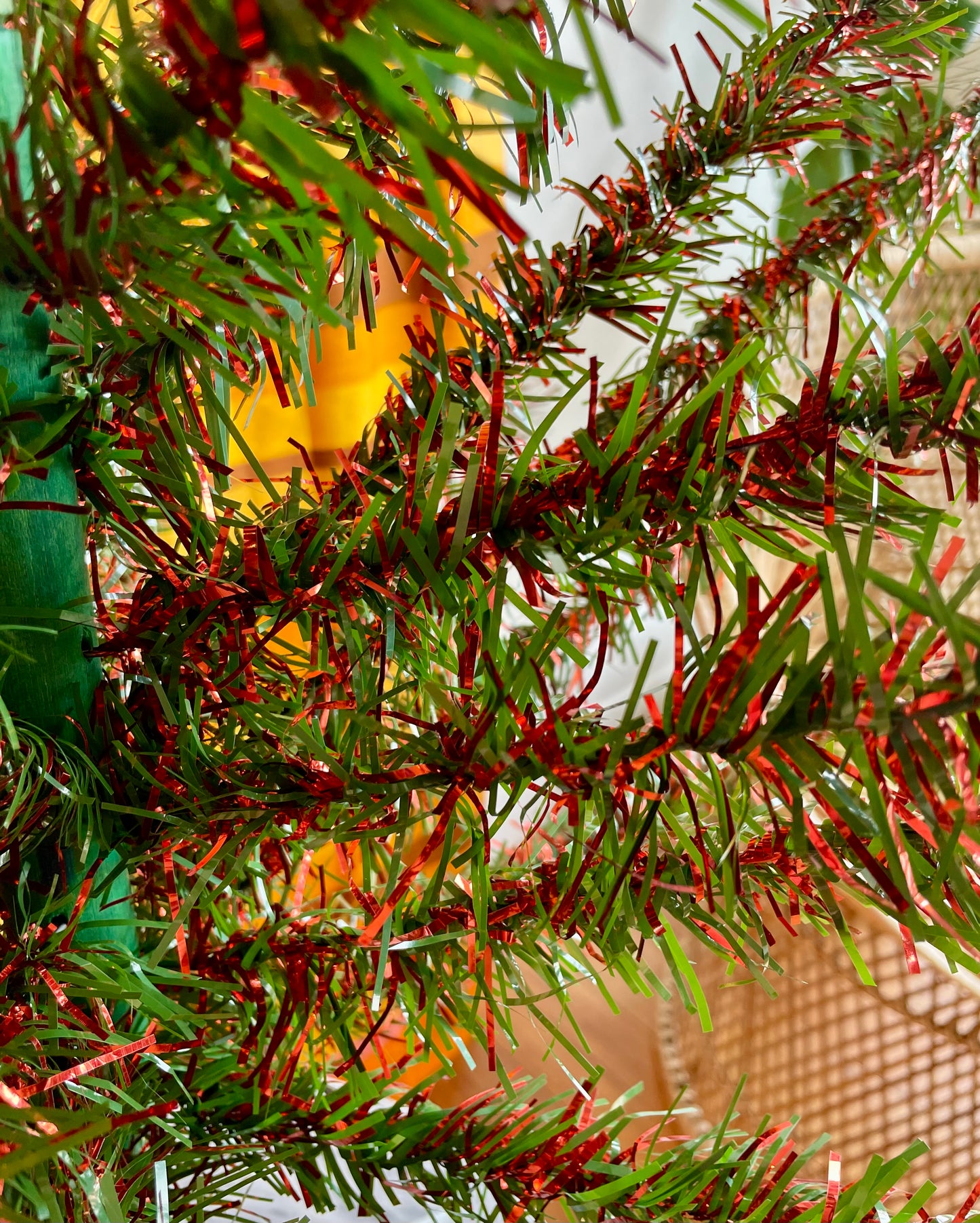 Red and green vintage 4 foot Christmas tree - midcentury modern tinsel xmas tree