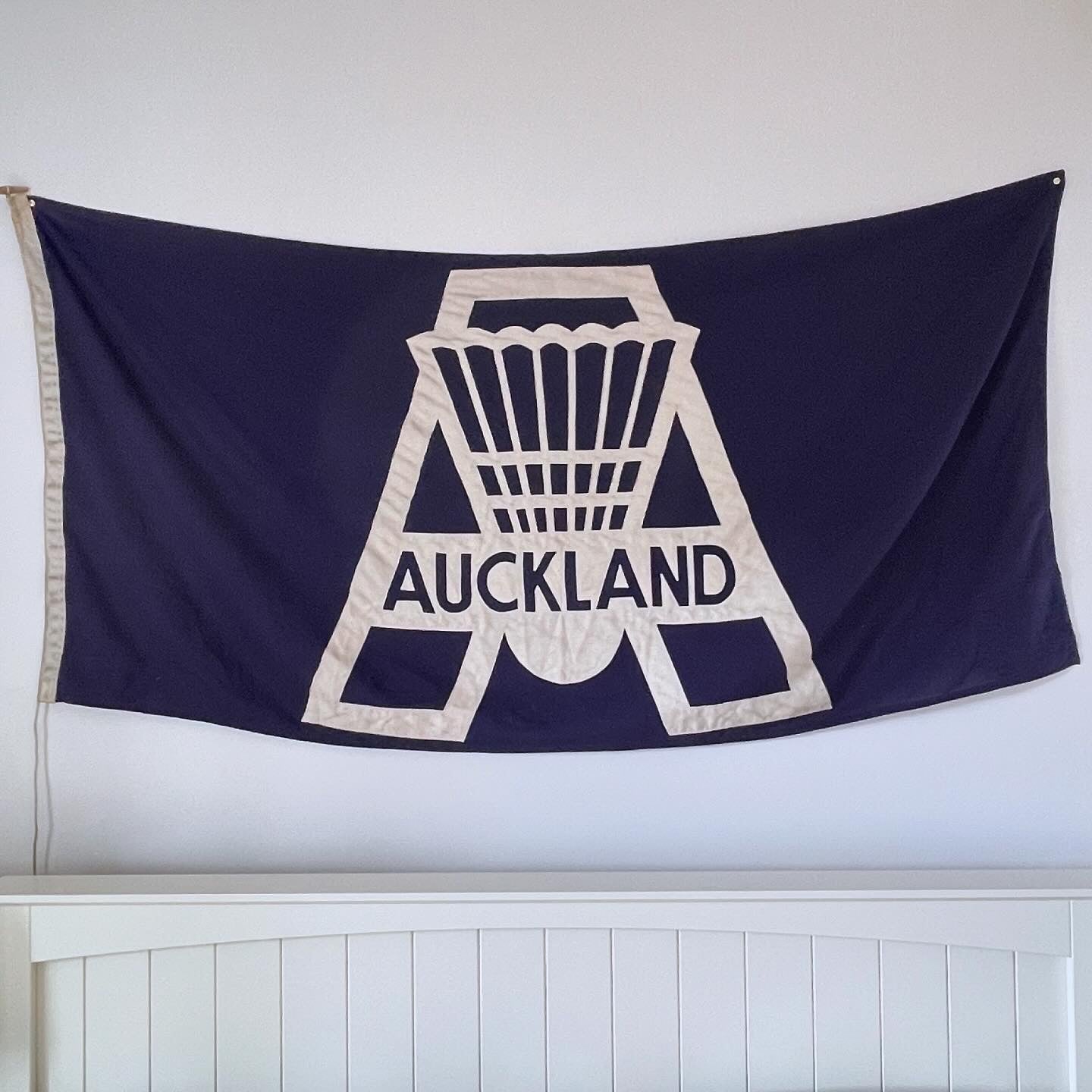 Vintage Auckland New Zealand badminton flag - large textile wall hanging