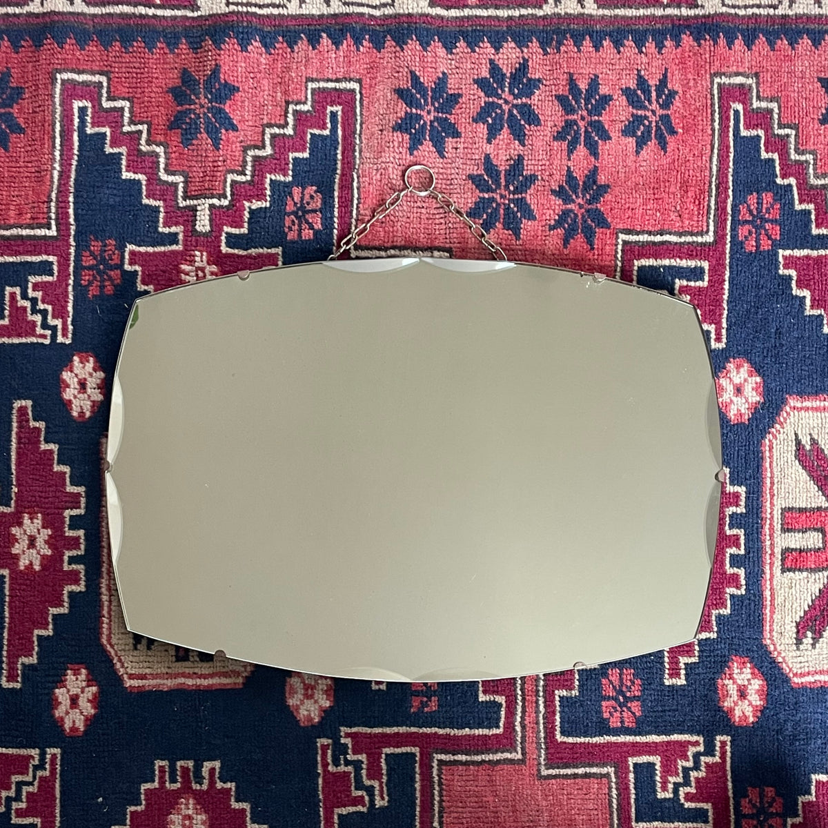 Frameless art deco mirror with scalloped beveled edges - retro mirror