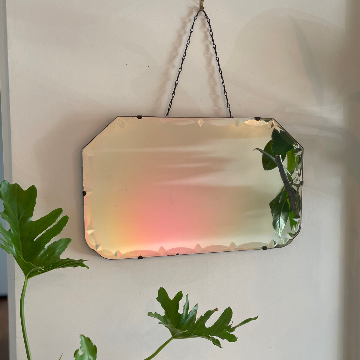 Antique mirror with marquis diamond beveled edges