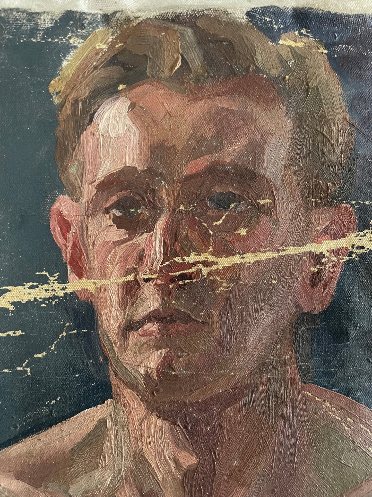 Reflections - extra large vintage male nude original oil artwork - two sided