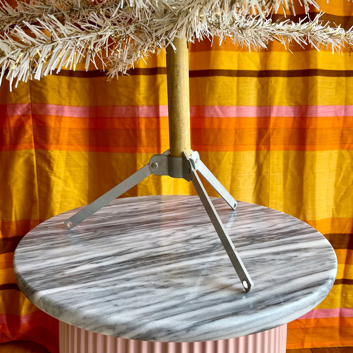 Retro white and gold 4 foot Vintage Christmas tree - midcentury modern tinsel xmas tree