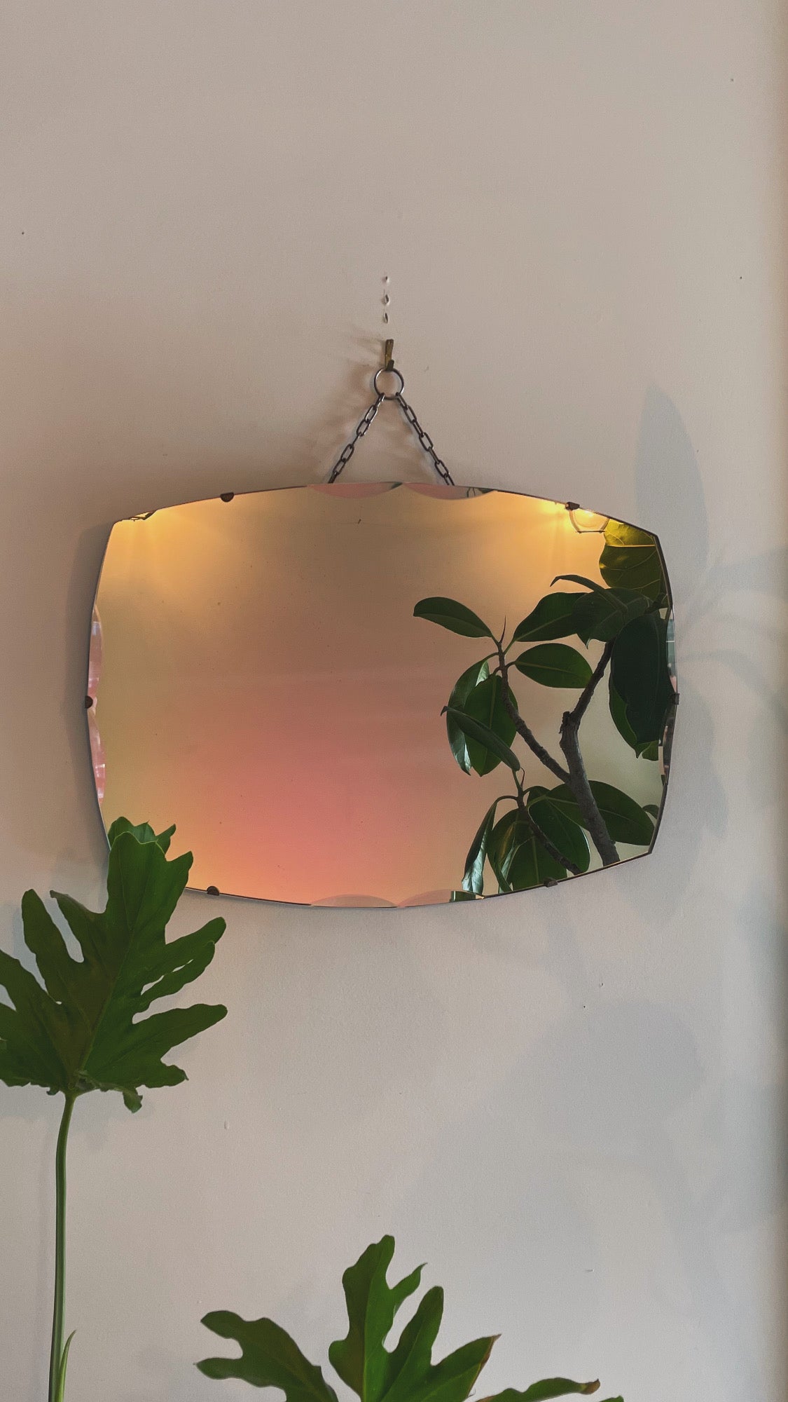 Frameless art deco mirror with scalloped beveled edges - retro mirror