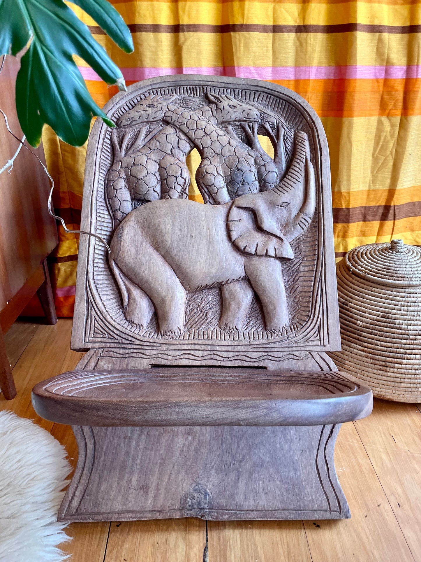 Vintage miniature wooden chair from Africa - traditional hand-carved birthing chair