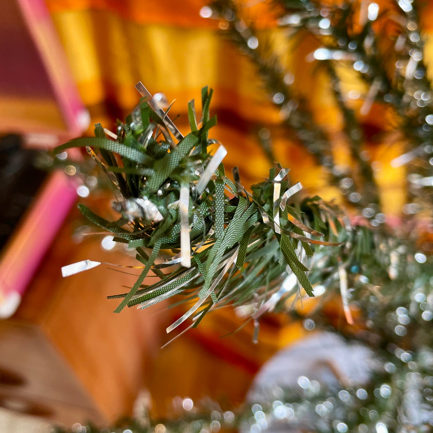 Vintage 4 foot Vintage silver and green Christmas tree - retro tinsel / Astralite xmas tree