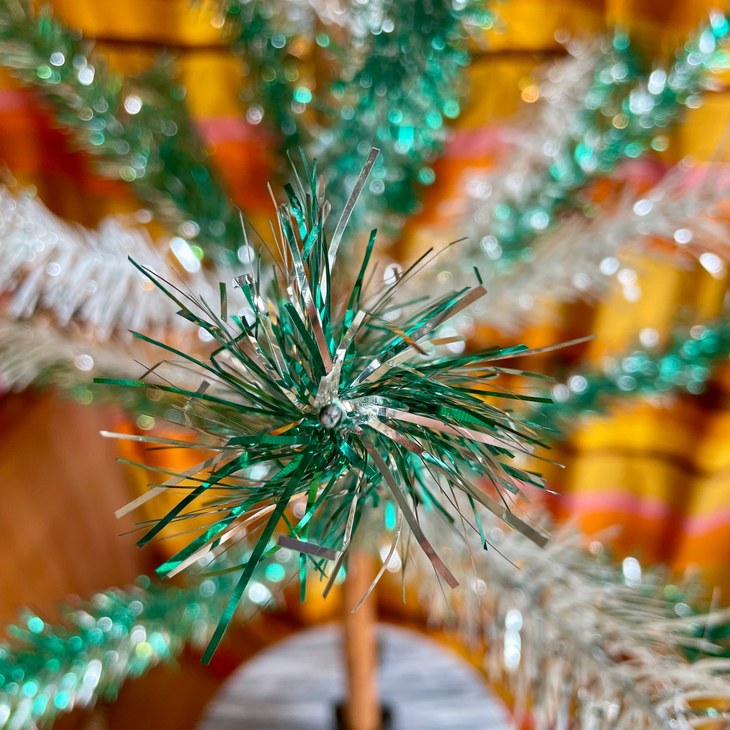 Ziegfeld Showgirl - Vintage 4 foot silver and turquoises Christmas tree - retro two toned tinsel aluminum xmas tree