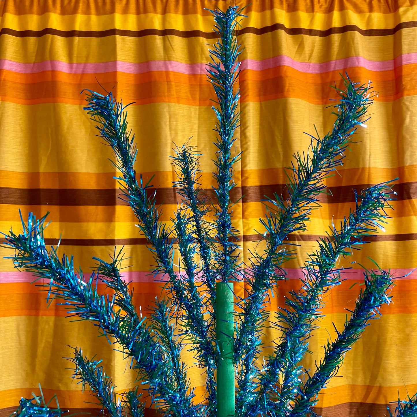 Blue Christmas - vintage aluminum Christmas tree - 6 foot midcentury modern tinsel Xmas tree - blue and green faux Xmas tree