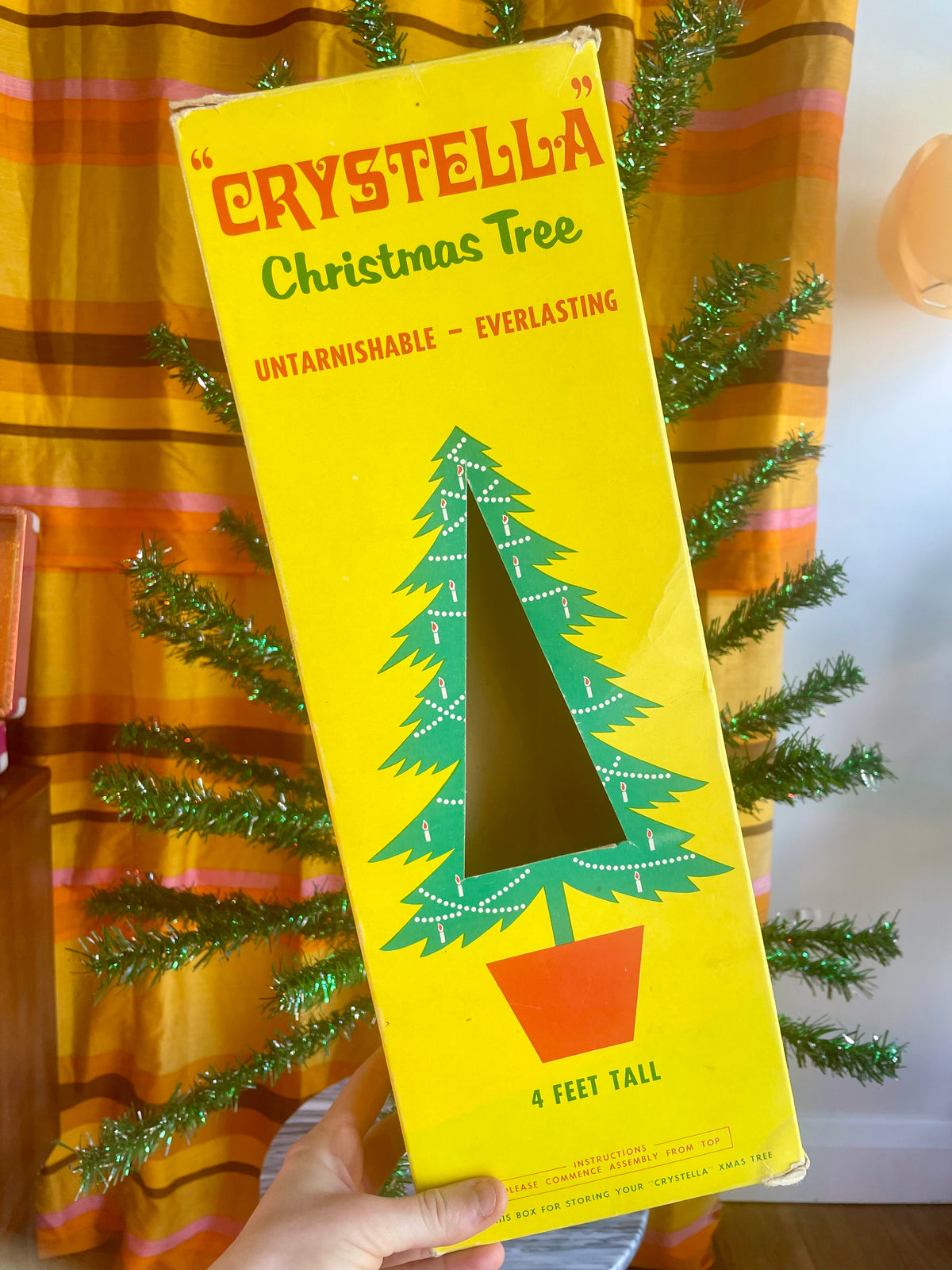 Authentic MCM vintage Christmas tree with original box / vintage artificial green tinsel tree