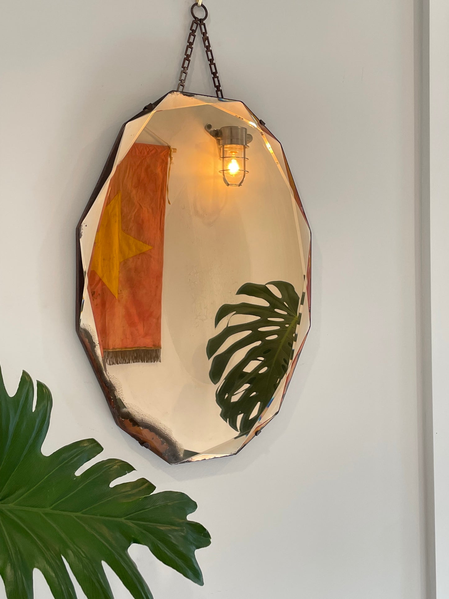 The Pink Panther - pink colored Art Deco mirror with diamond-faceted beveled edges