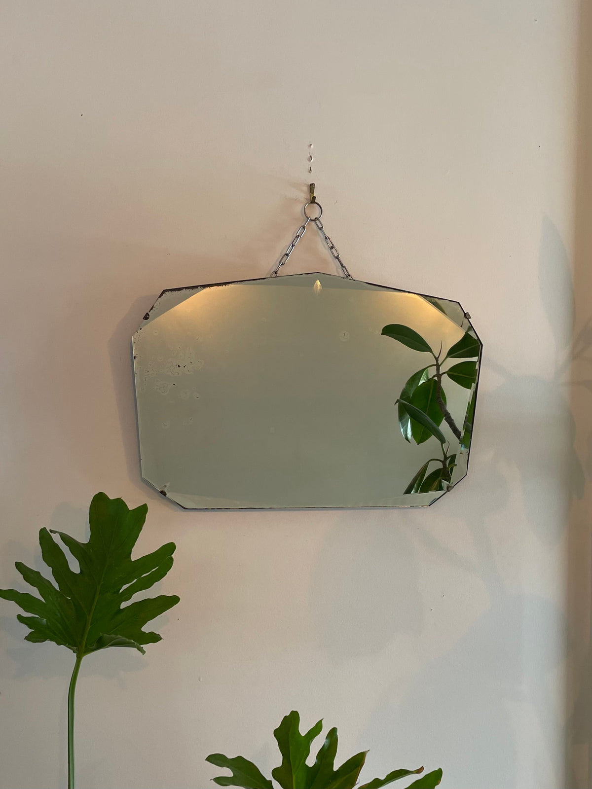 Antique beveled mirror - frameless Art deco mirror
