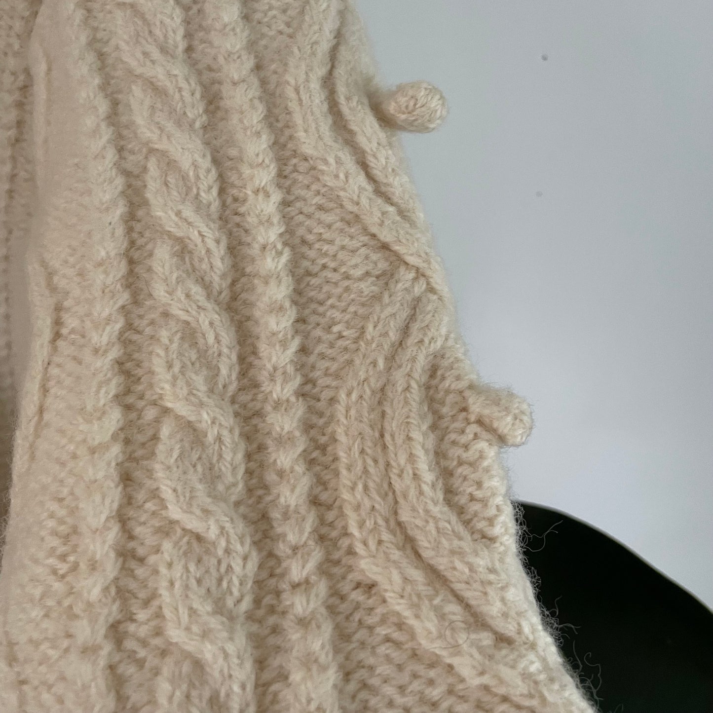 Vintage Roberta Freymann for Bergdorf Goodman handknit wool sweater - cable knit fisherman jumper with pompom details