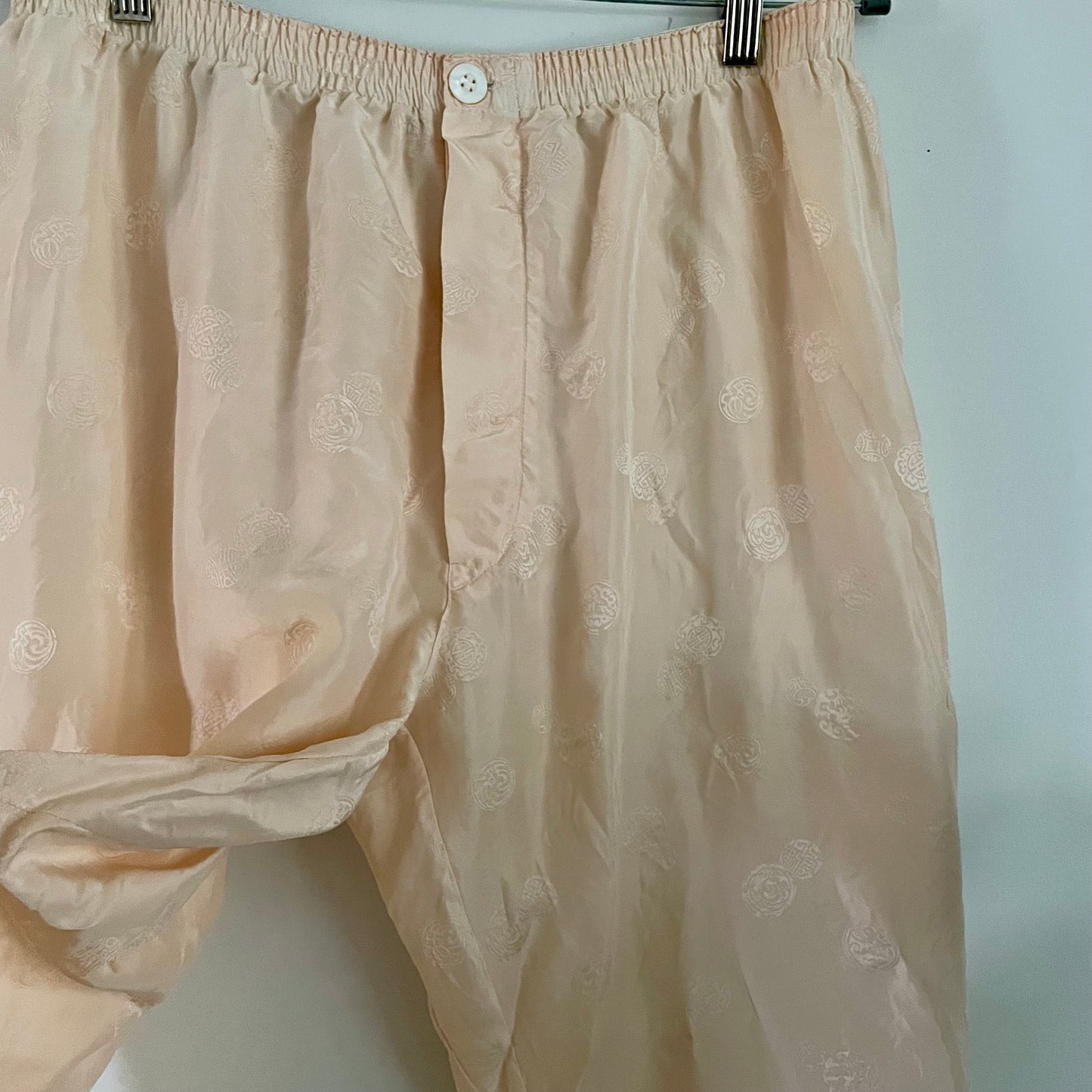 XL vintage pink silk Chinese pajama set