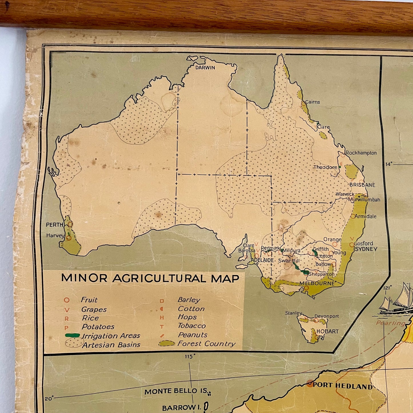 1952 vintage pull down map of Australia - large Australian educational canvas chart