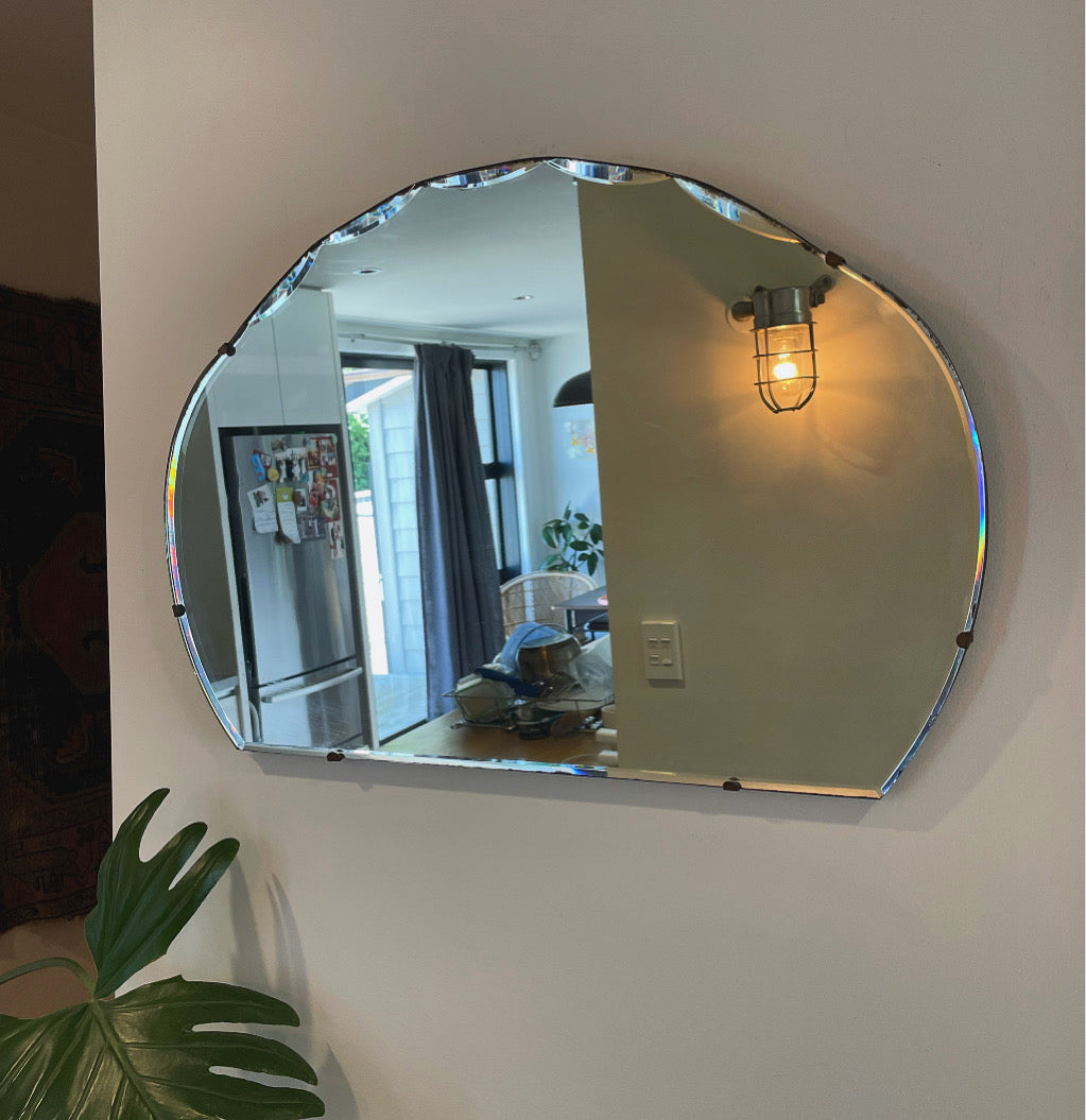Raincloud mirror - Art Deco mirror with scalloped beveled edges and cloud shape