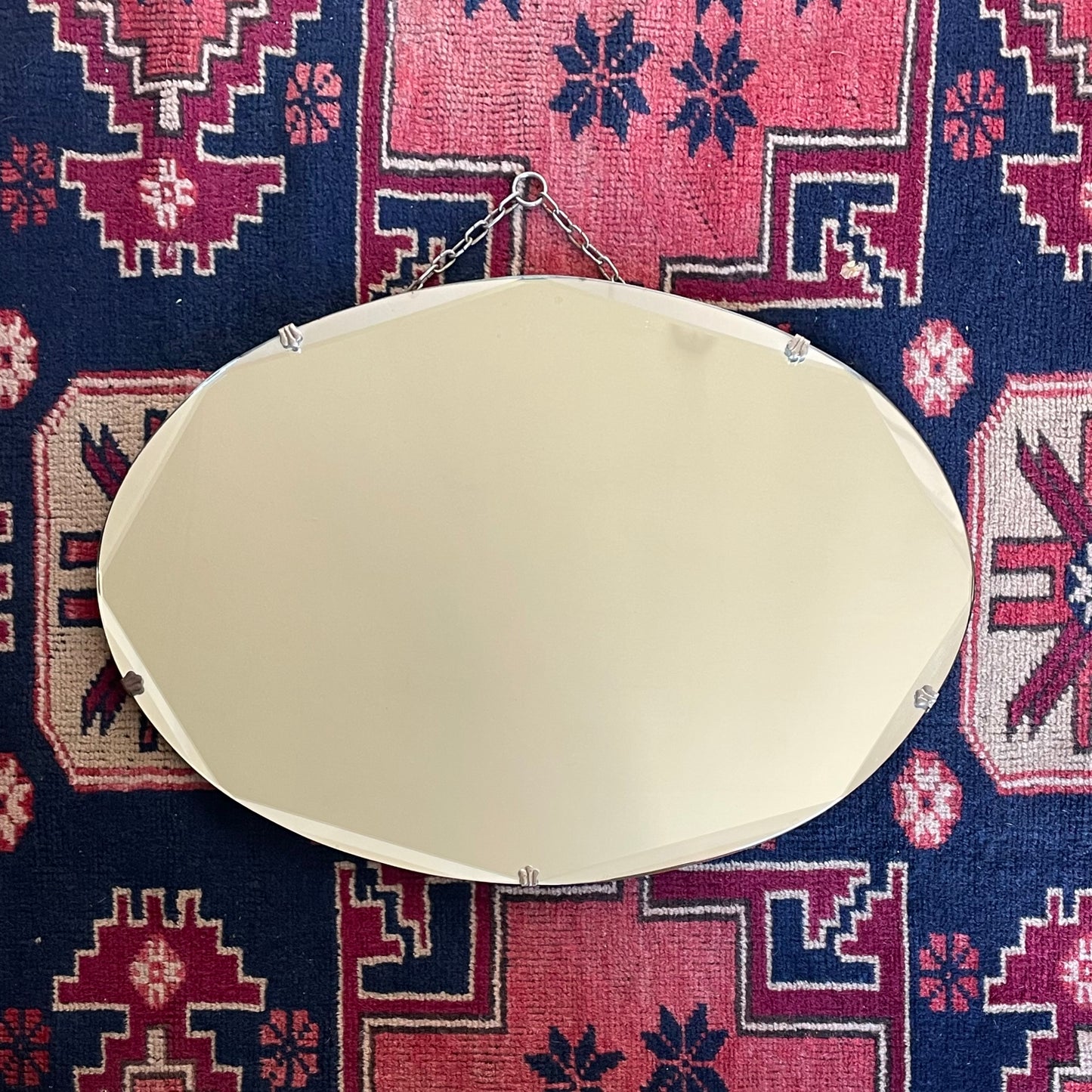 Oval antique mirror - frameless beveled 1930s art deco mirror