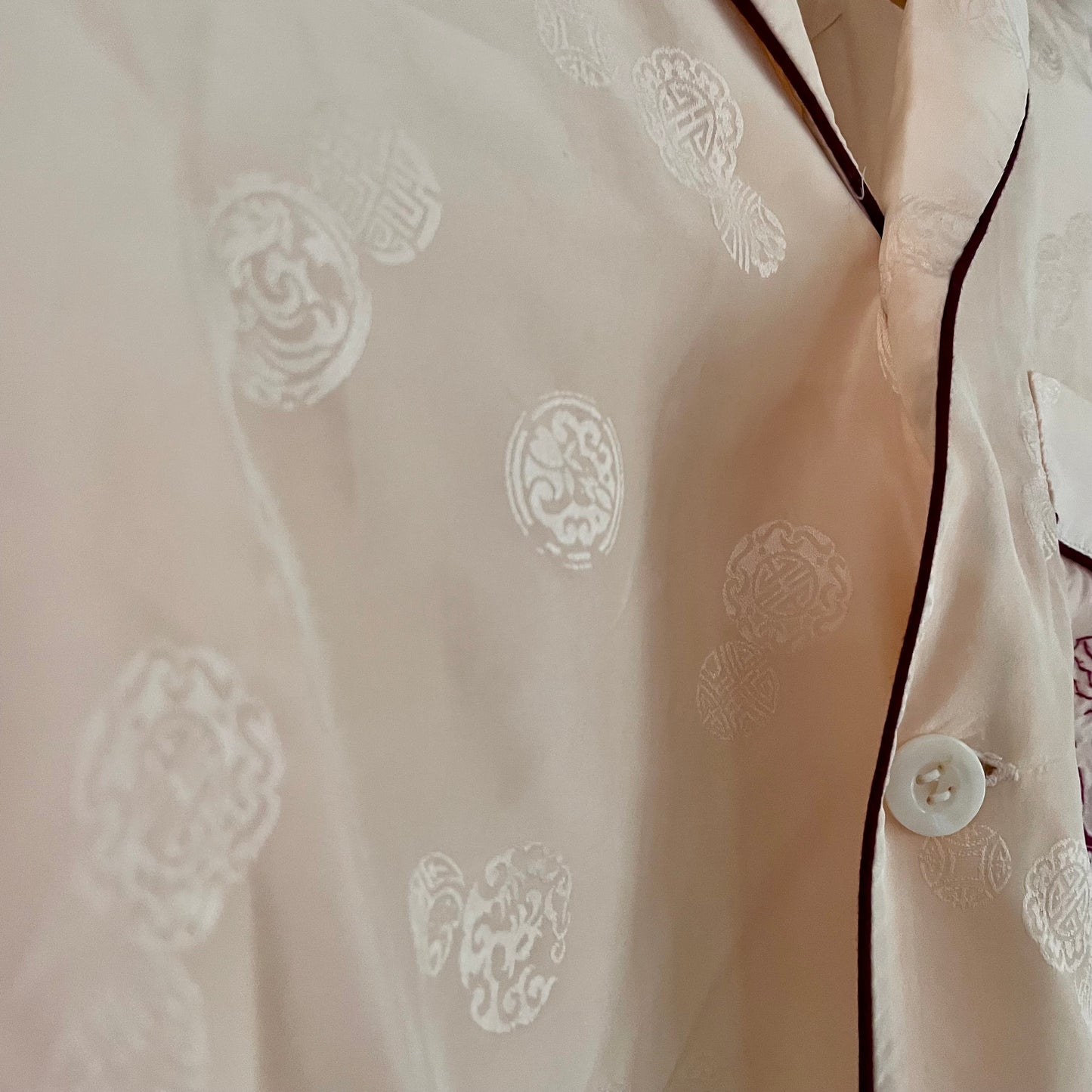 XL vintage pink silk Chinese pajama set