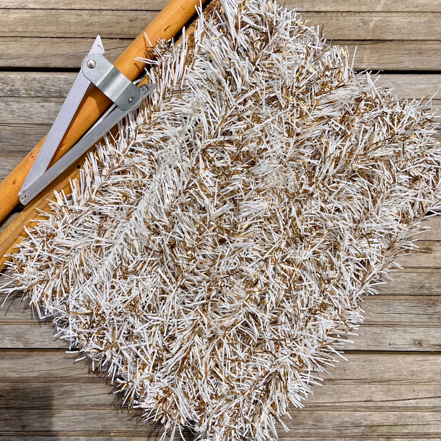 Retro white and gold 4 foot Vintage Christmas tree - midcentury modern tinsel xmas tree