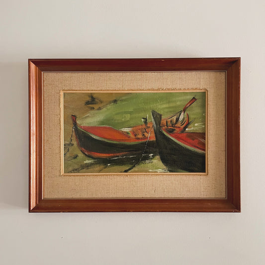 Vintage original oil painting for boats - framed oil artwork nautical scene