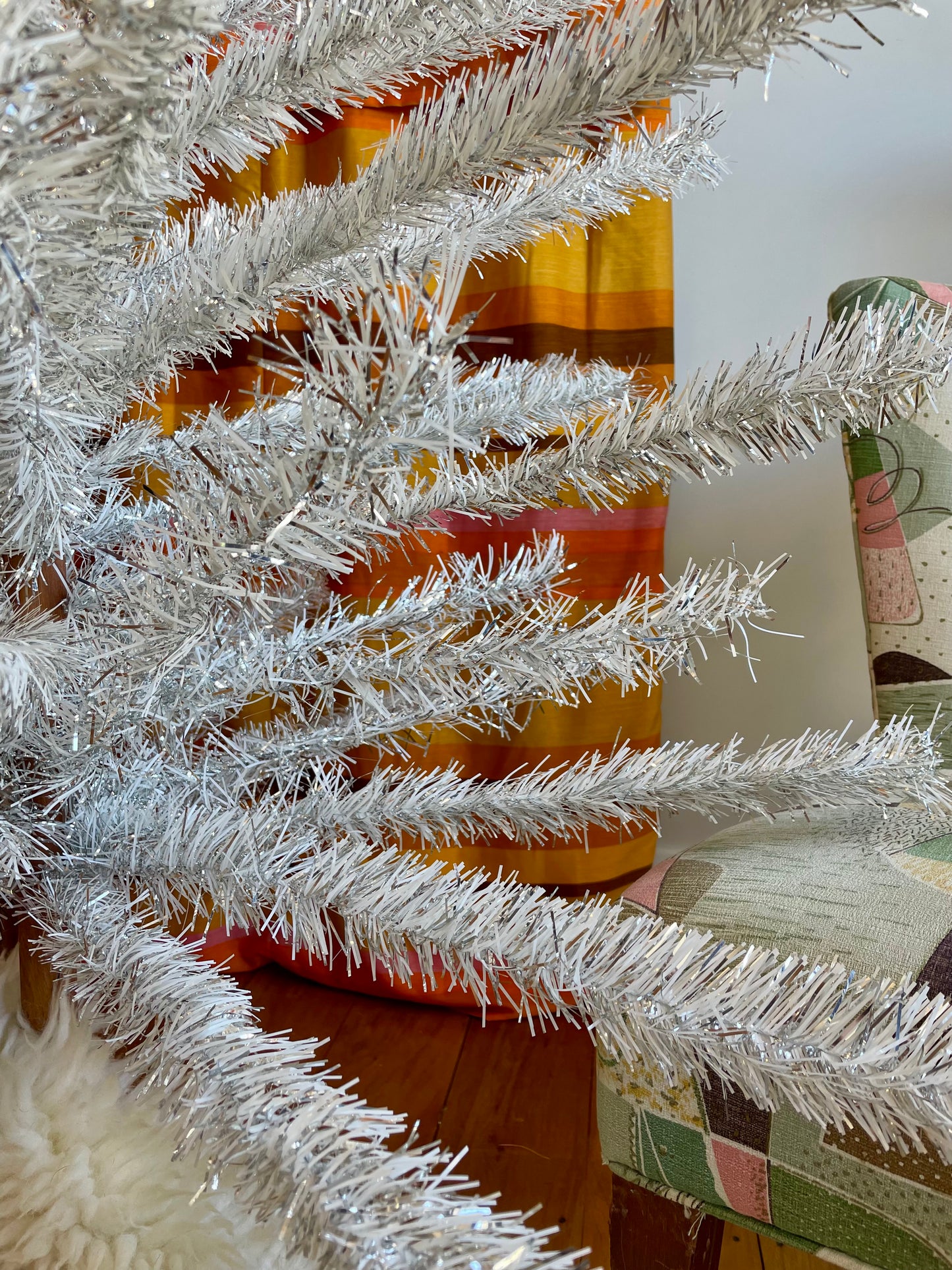 Fairy light tree - 7 foot Vintage silver & white sparkly Christmas tree - midcentury modern aluminum xmas tree