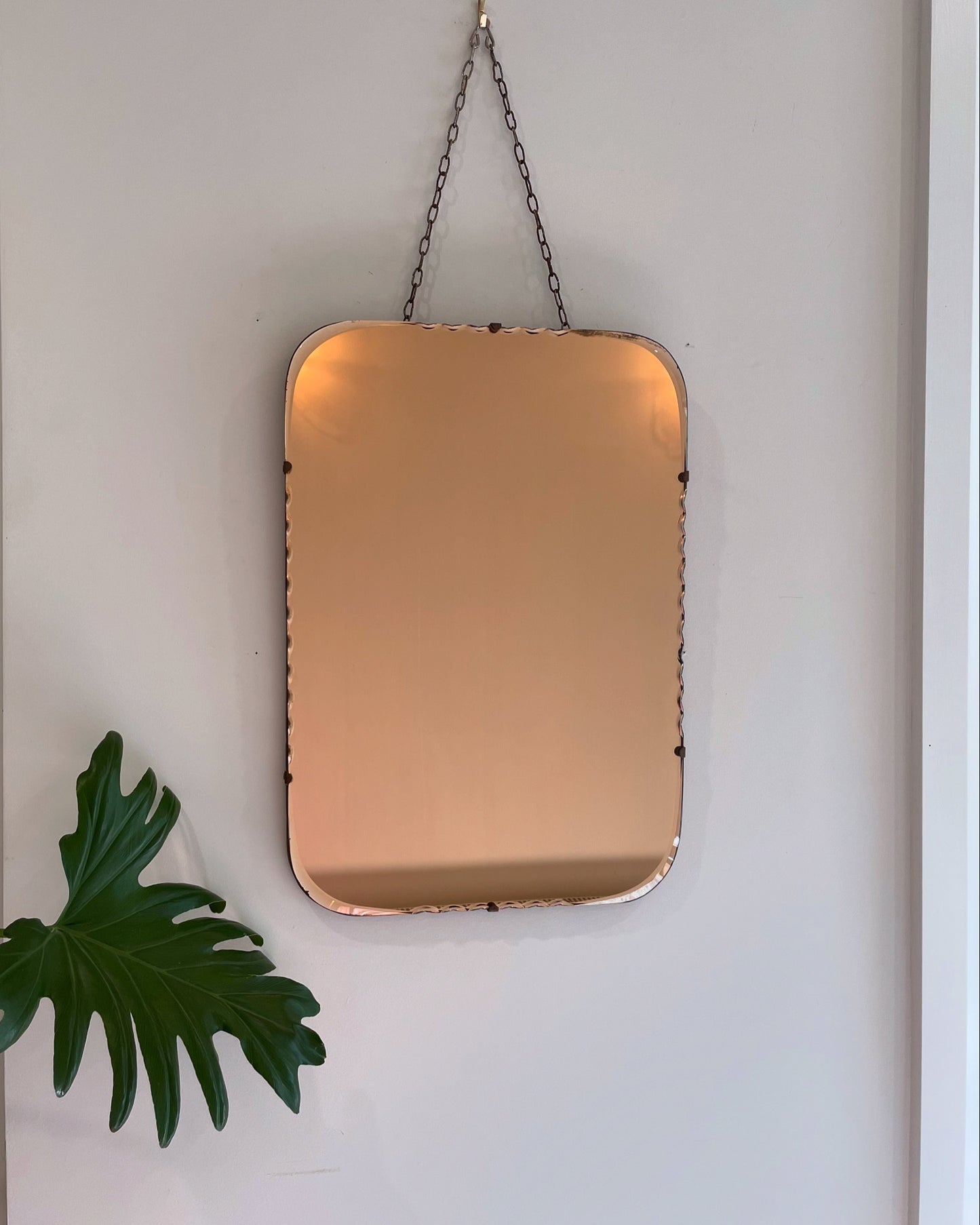 Peachy Keen - art deco mirror with light pink tint