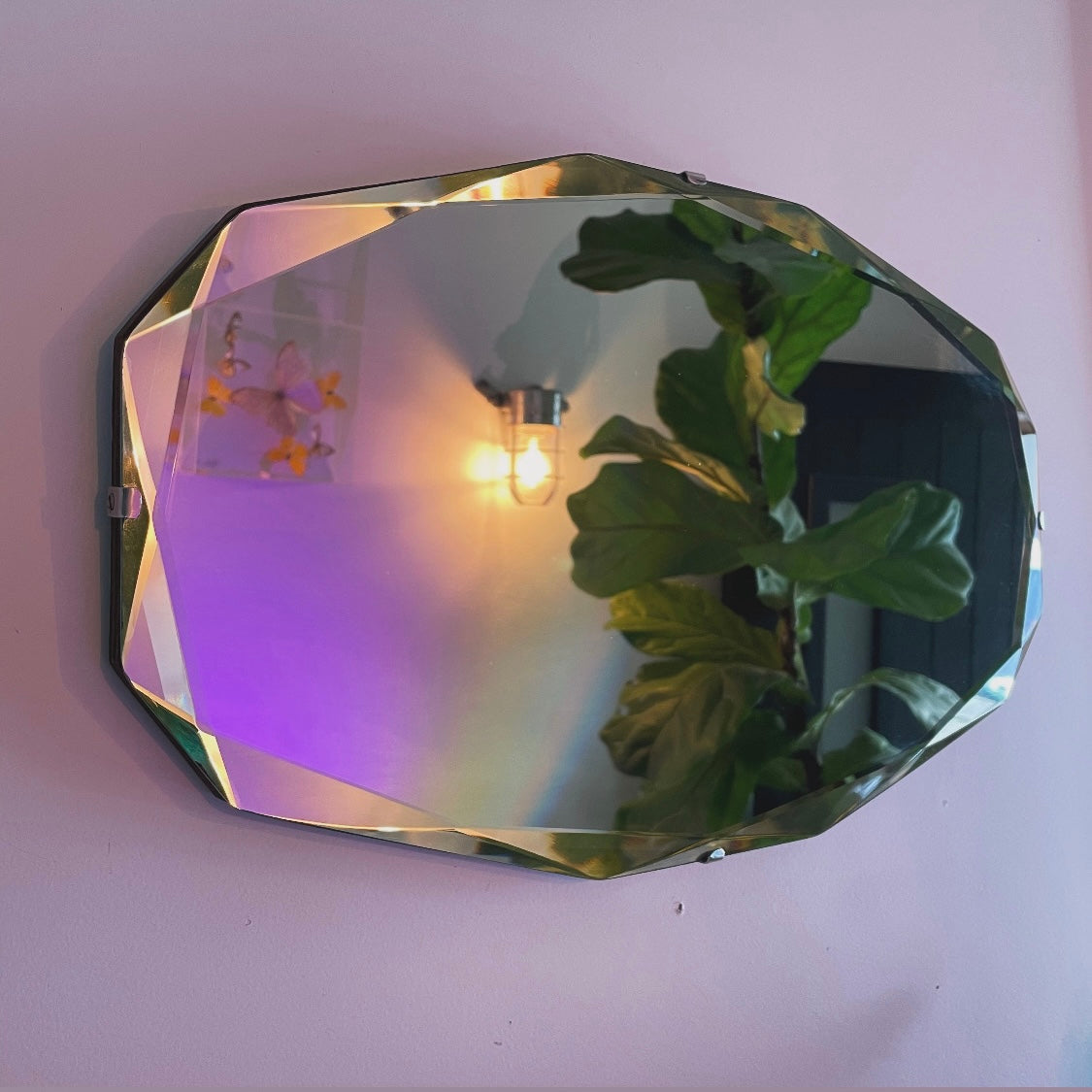 Art deco mirror with diamond faceted beveled edges and 12 sides - horizontal
