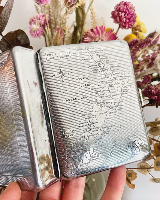 Vintage New Zealand chrome cigarette box / Proposal box / run away to NZ with me