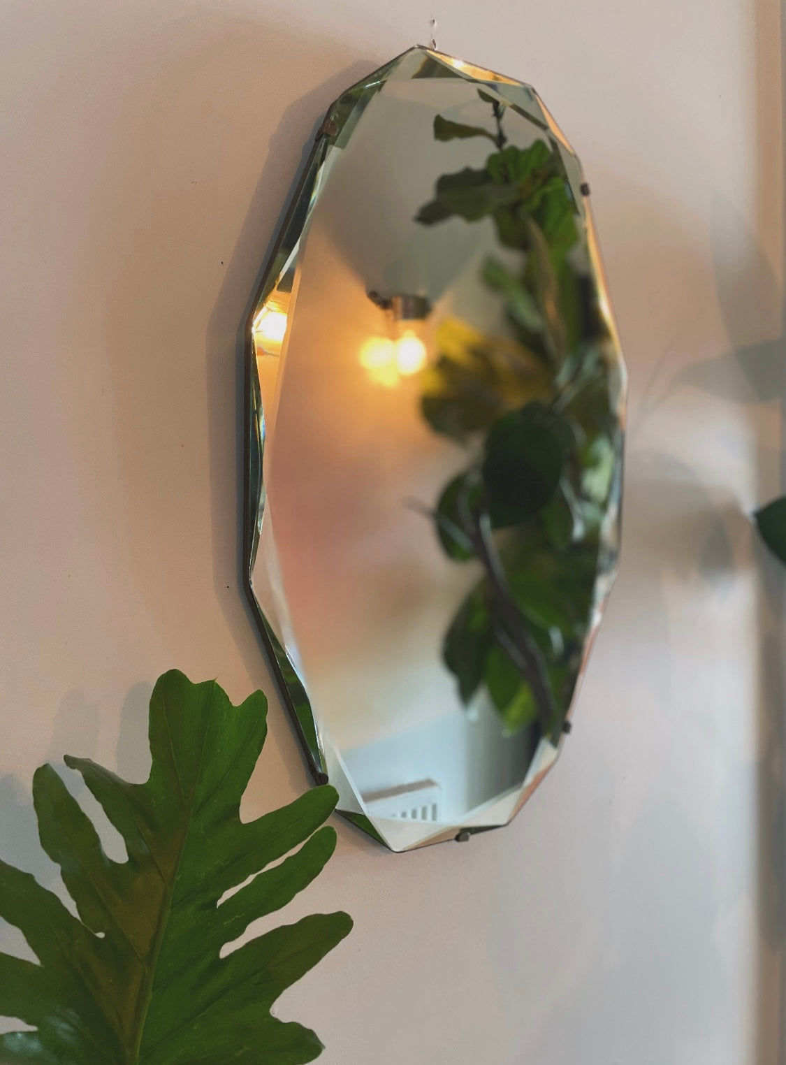 12 sided Art deco mirror with diamond faceted beveled edges