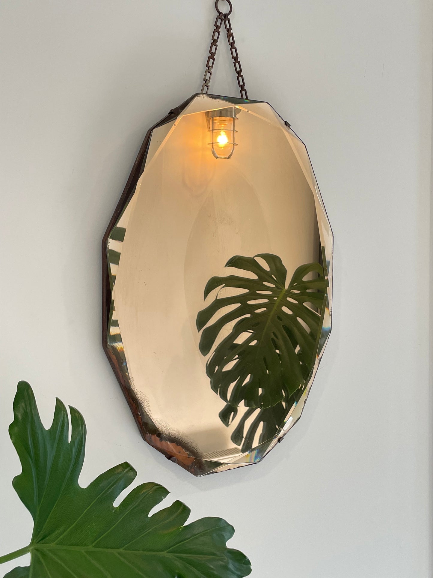 The Pink Panther - pink colored Art Deco mirror with diamond-faceted beveled edges
