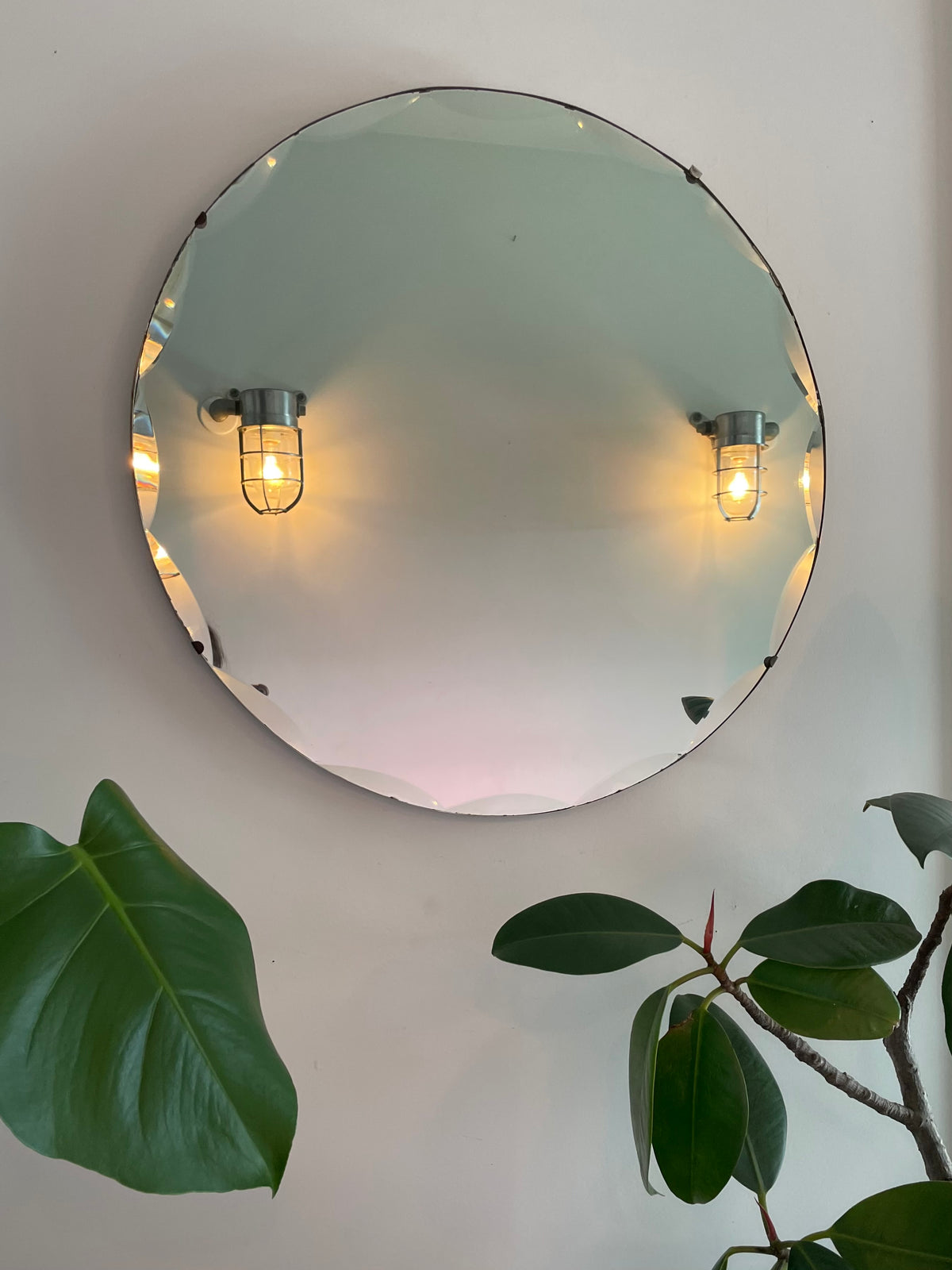 Large round frameless beveled mirror - art deco circle mirror