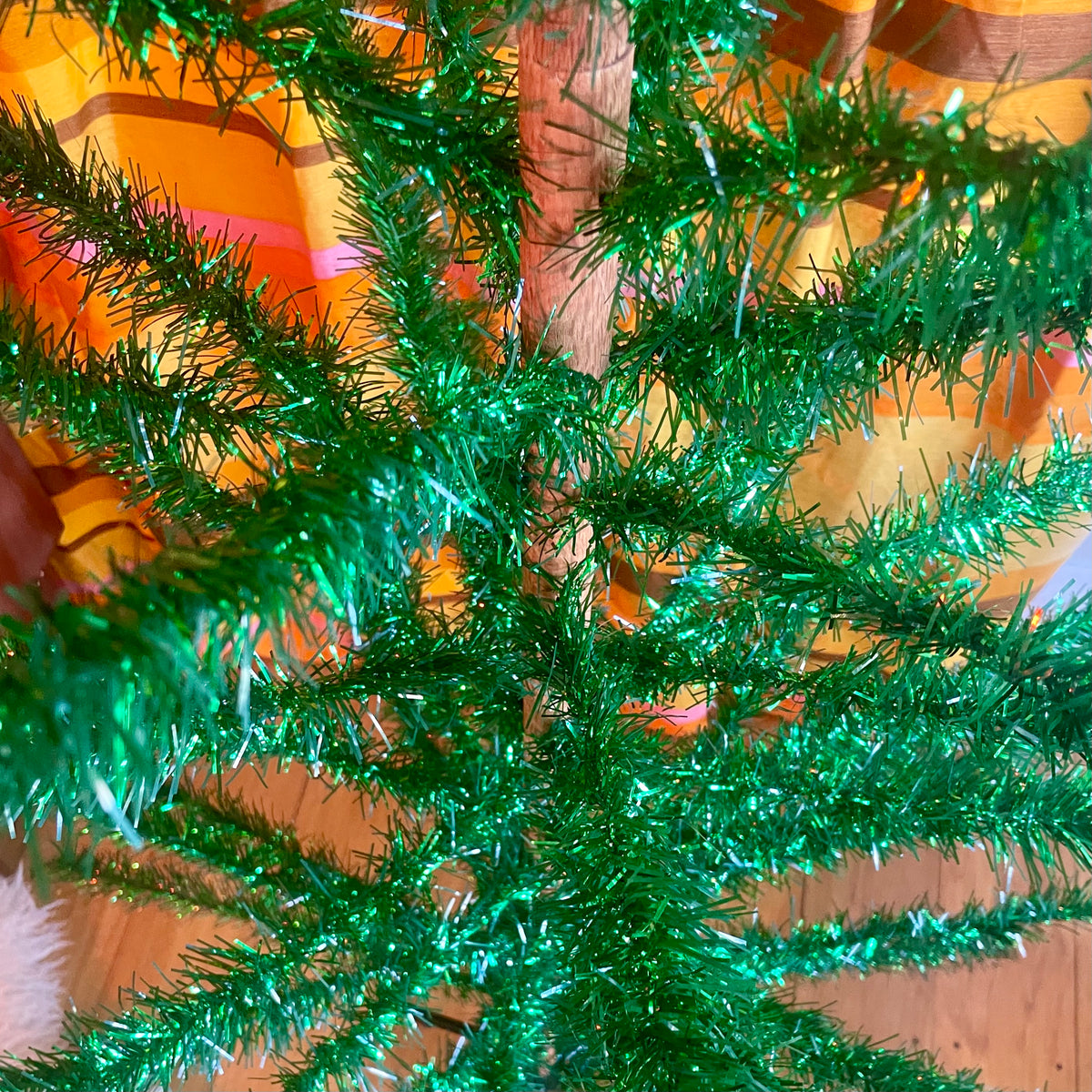 Authentic 6 foot vintage midcentury modern Christmas tree / vintage green tinsel tree