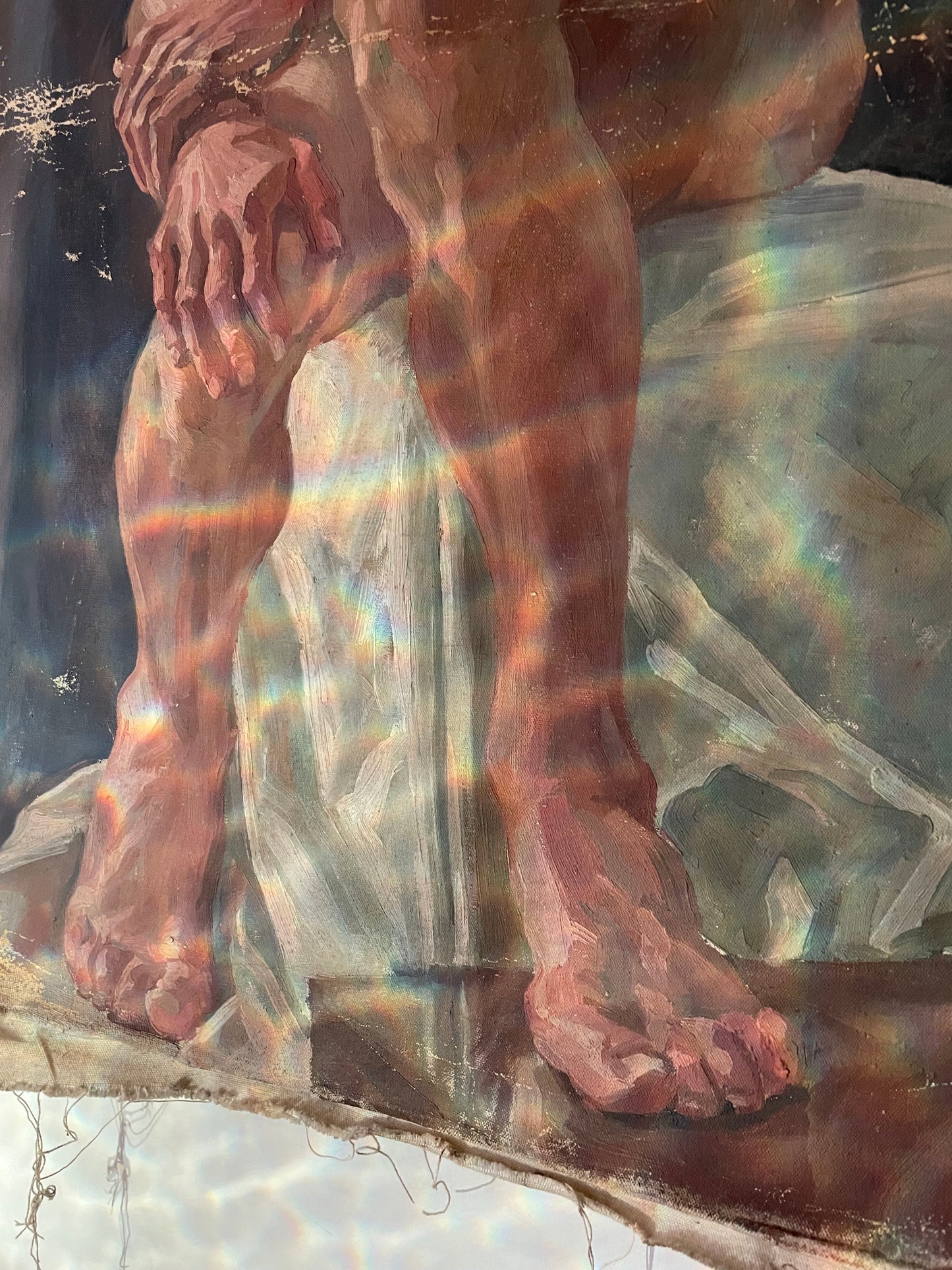Reflections - extra large vintage male nude original oil artwork - two sided
