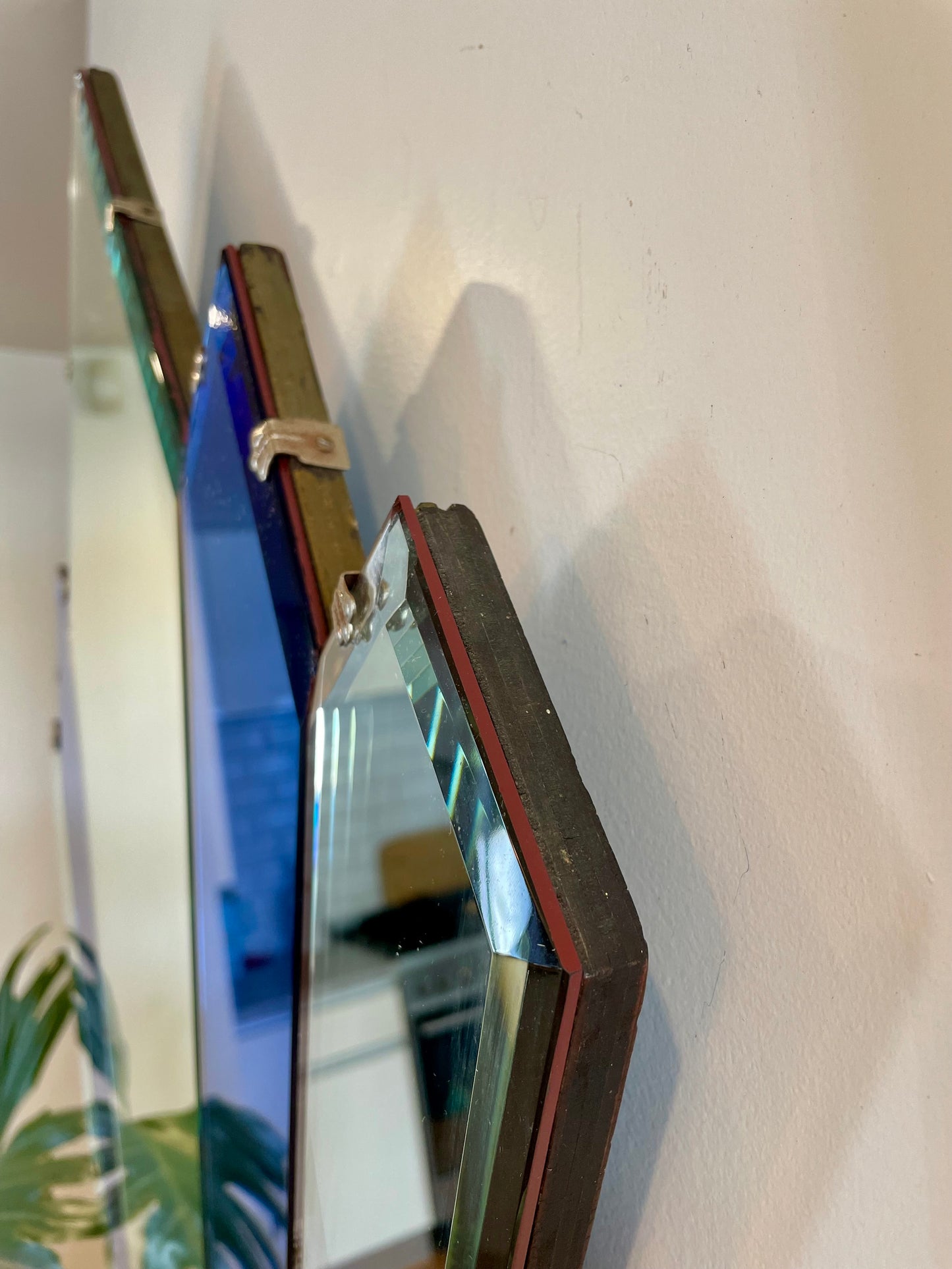 The Cathedral Mirror- Art Deco pointed mirror with cobalt blue glass panels