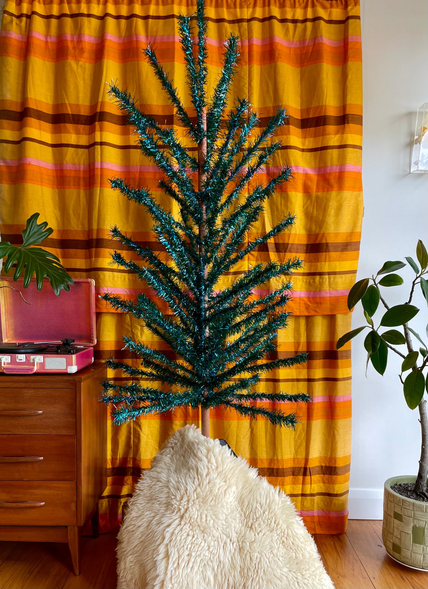 Bourbon Street - Retro blue and green faux Christmas tree - midcentury modern sparkly Xmas tree