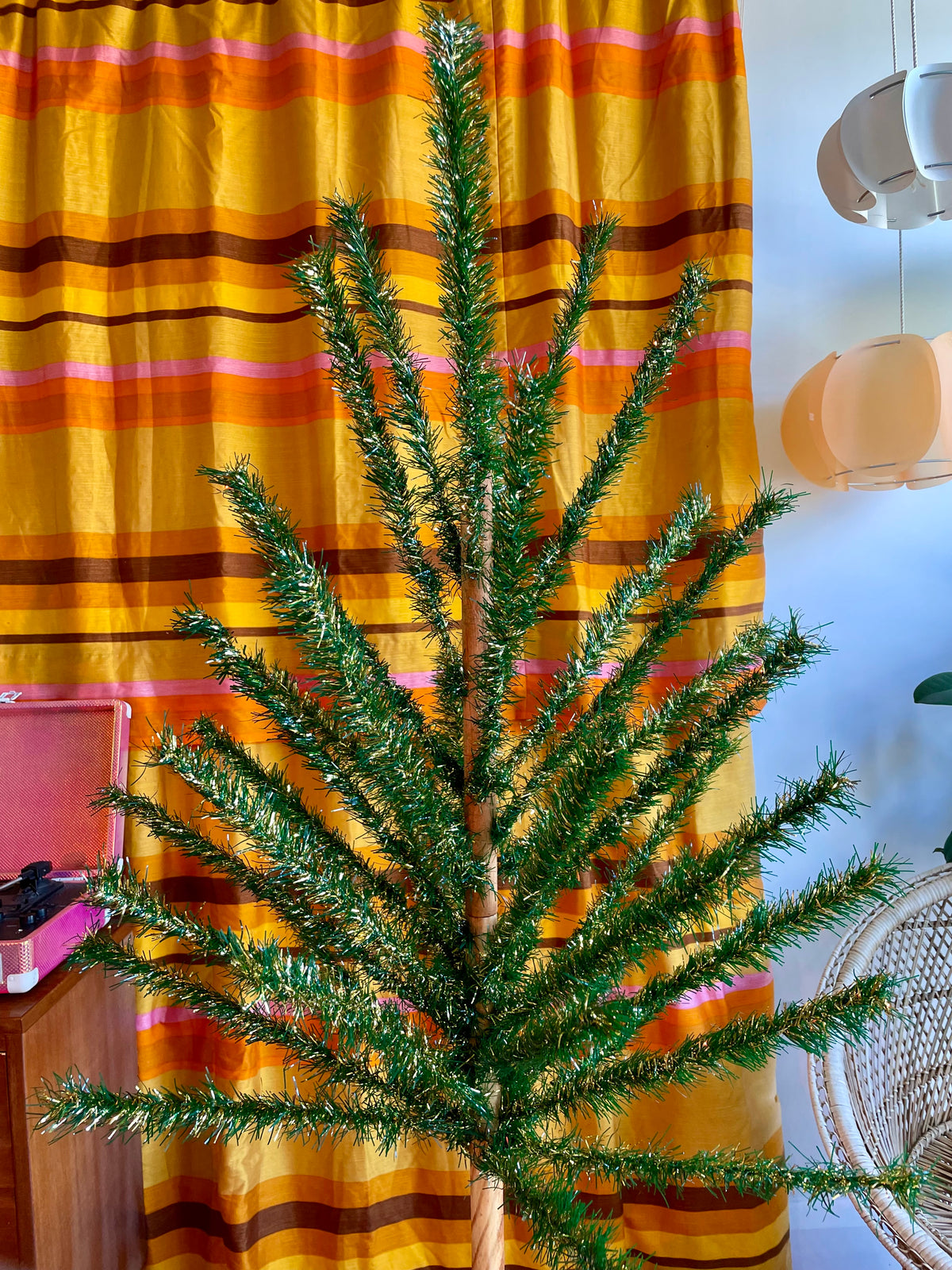 Goldie Locks -  vintage gold and green midcentury modern Christmas tree / vintage tinsel tree